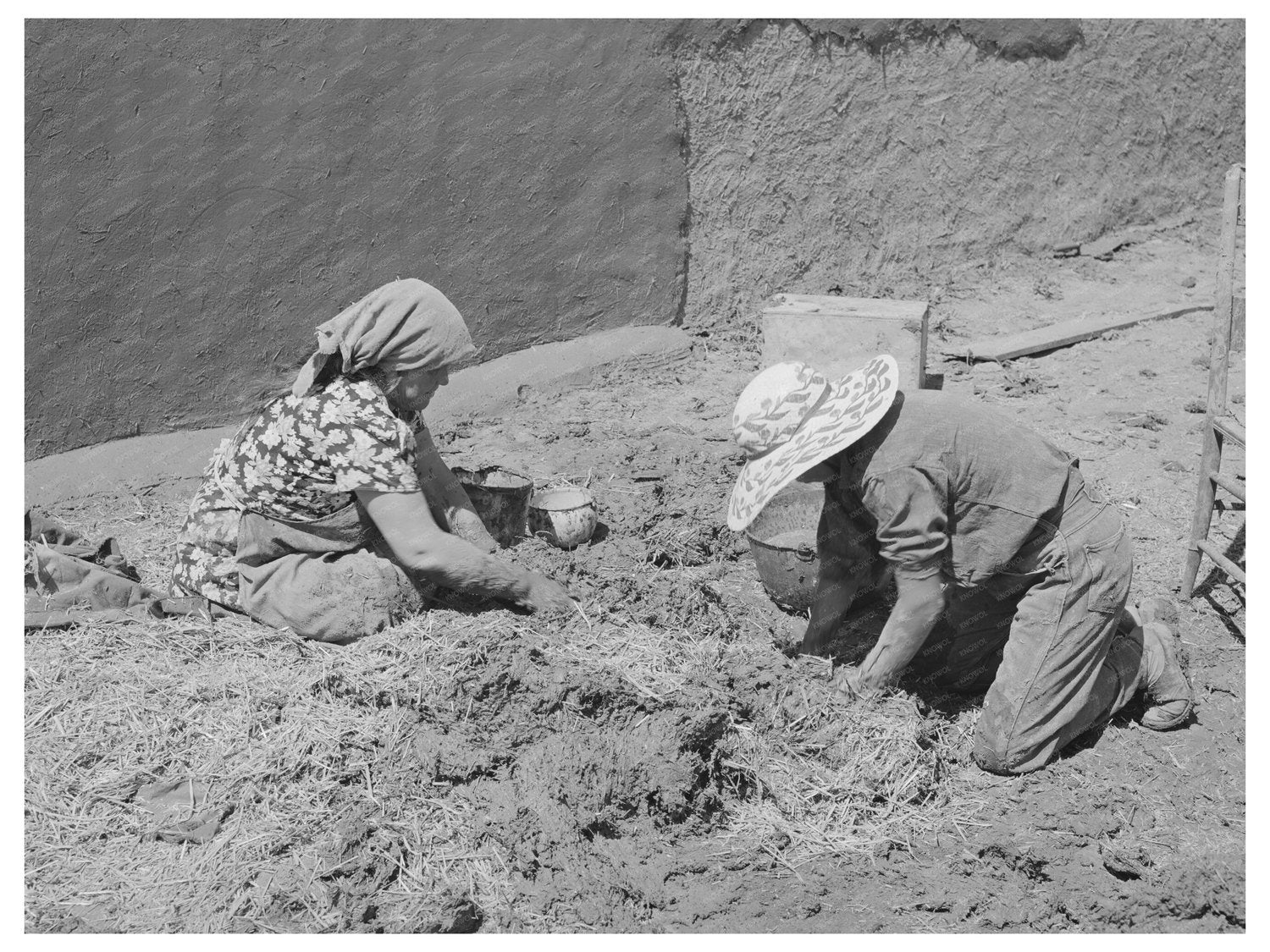 Chamisal NM Residents Making Adobe Plaster July 1940