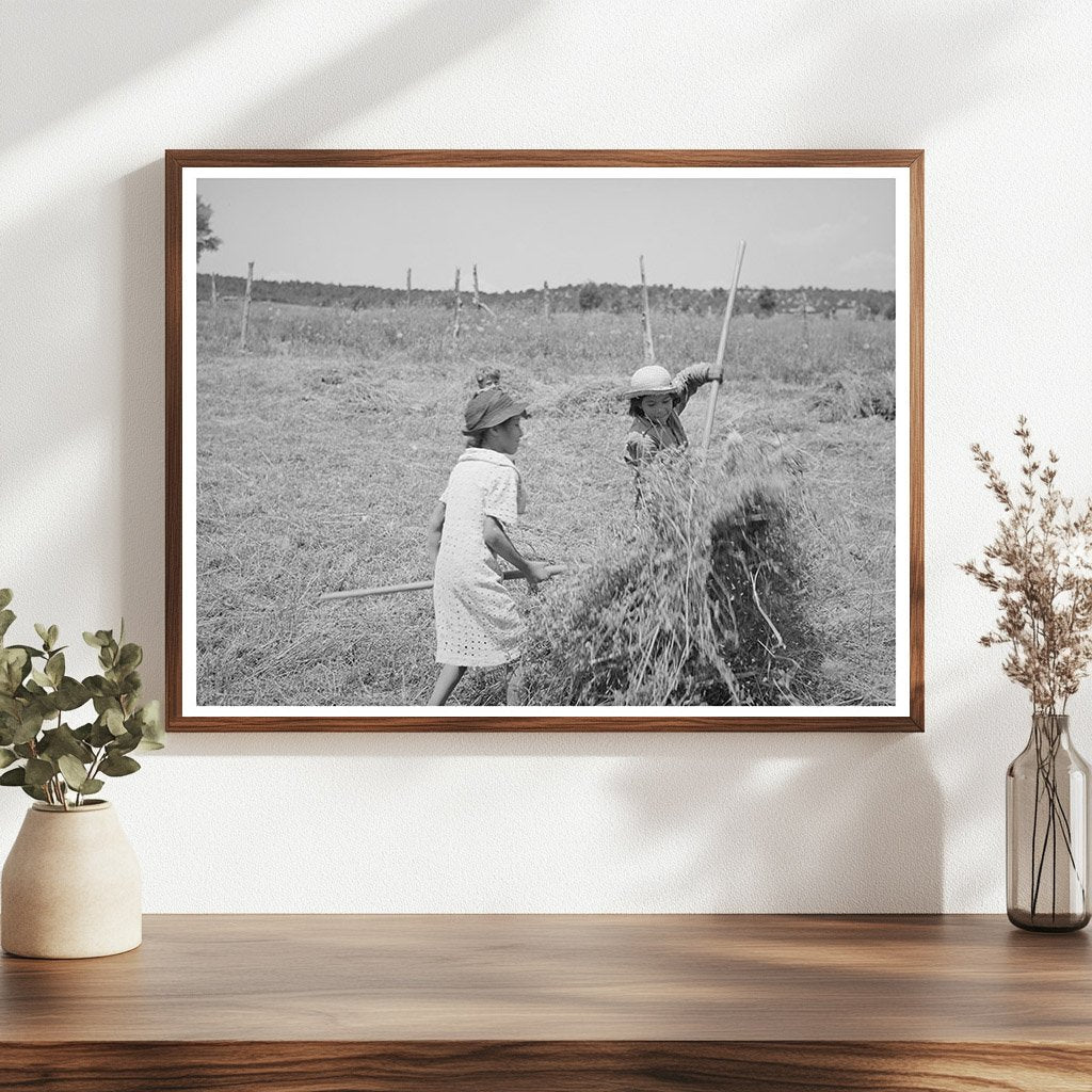 Young Girls Pitching Hay in Chamisal New Mexico 1940