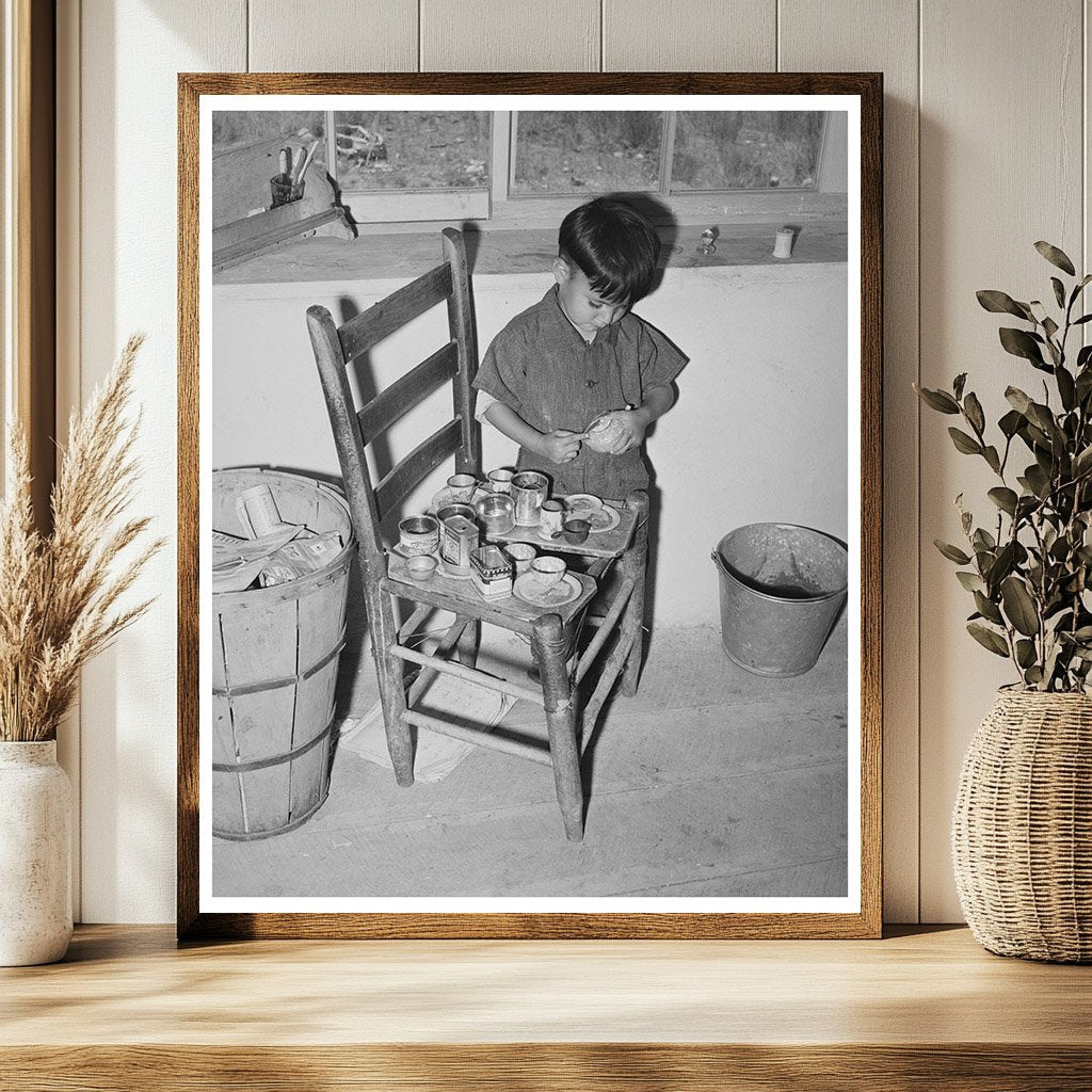 Spanish-American Boy Playing in Amalia New Mexico 1940