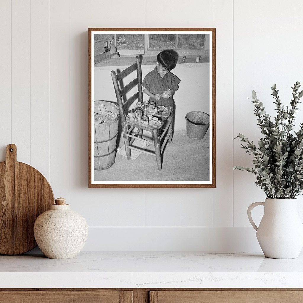 Spanish-American Boy Playing in Amalia New Mexico 1940