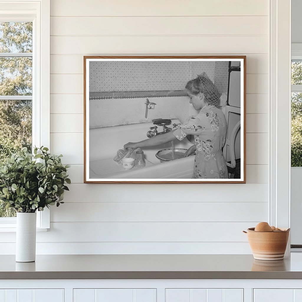 Girl Washing Dishes in Snowville Utah August 1940