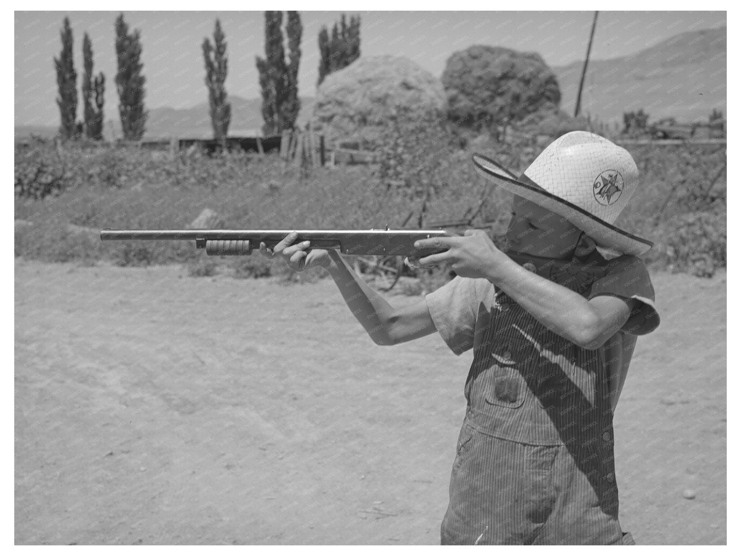 Mormon Farm Boy with Air Rifle Box Elder County Utah 1940