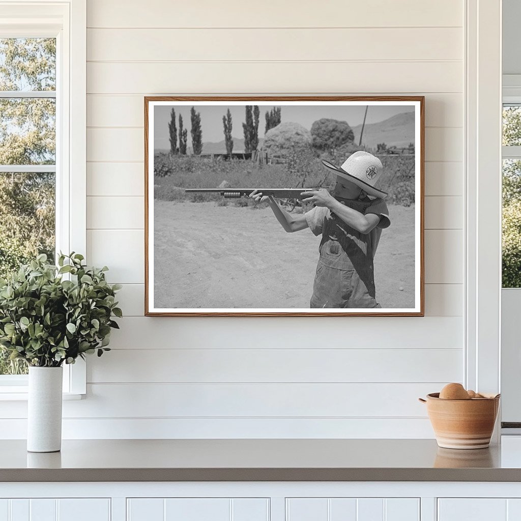 Mormon Farm Boy with Air Rifle Box Elder County Utah 1940