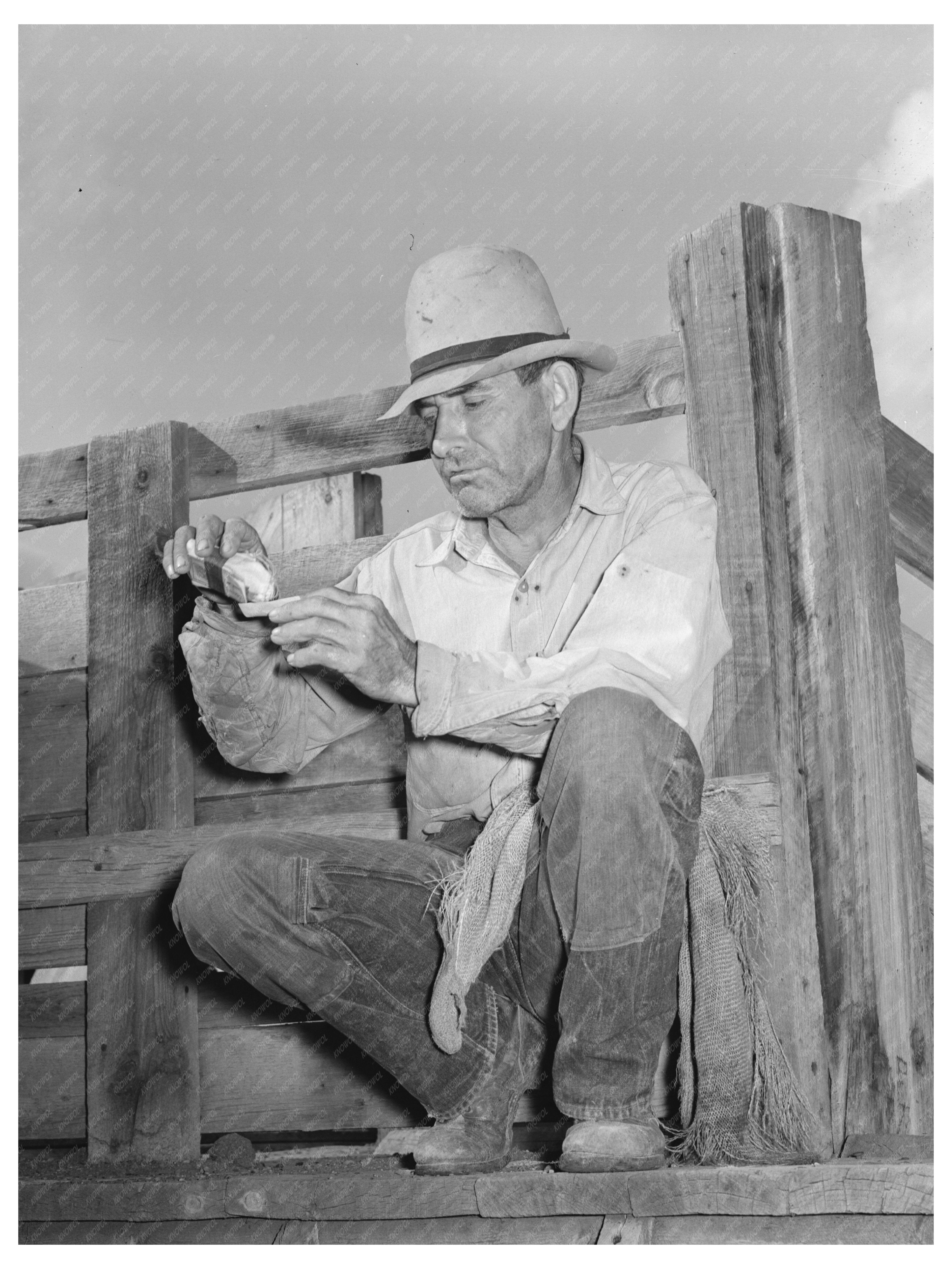 Sheepherder Rolling Cigarette in Cimarron Colorado 1940