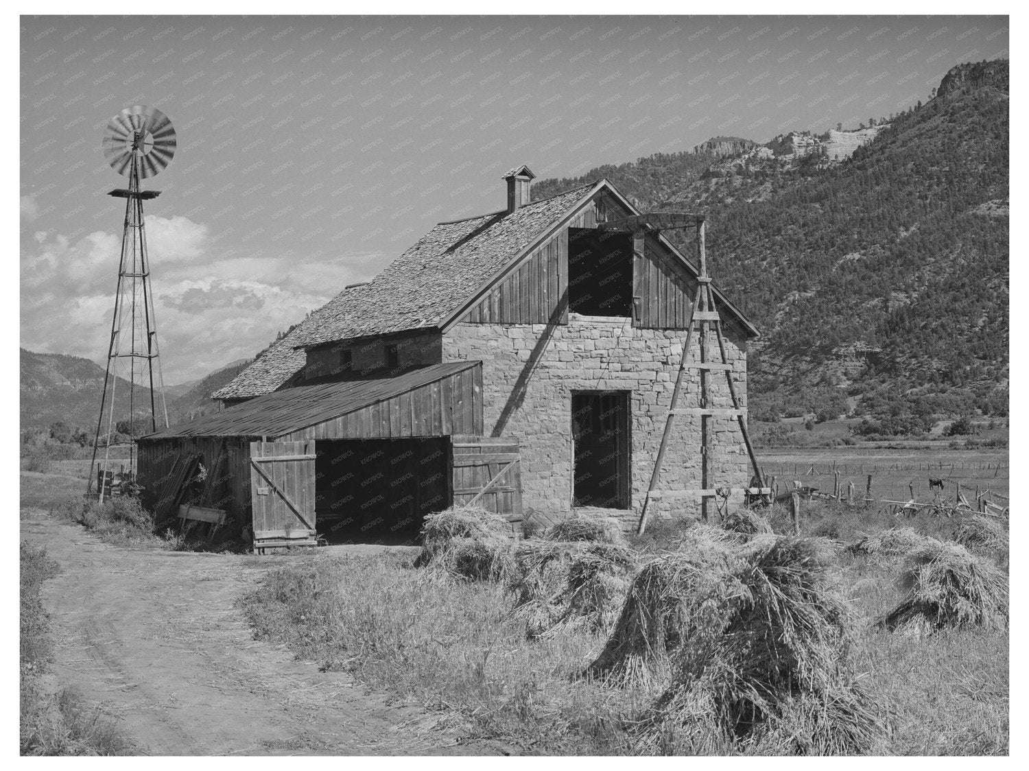 Oats and Stone Barn in Animas River Valley Colorado 1940
