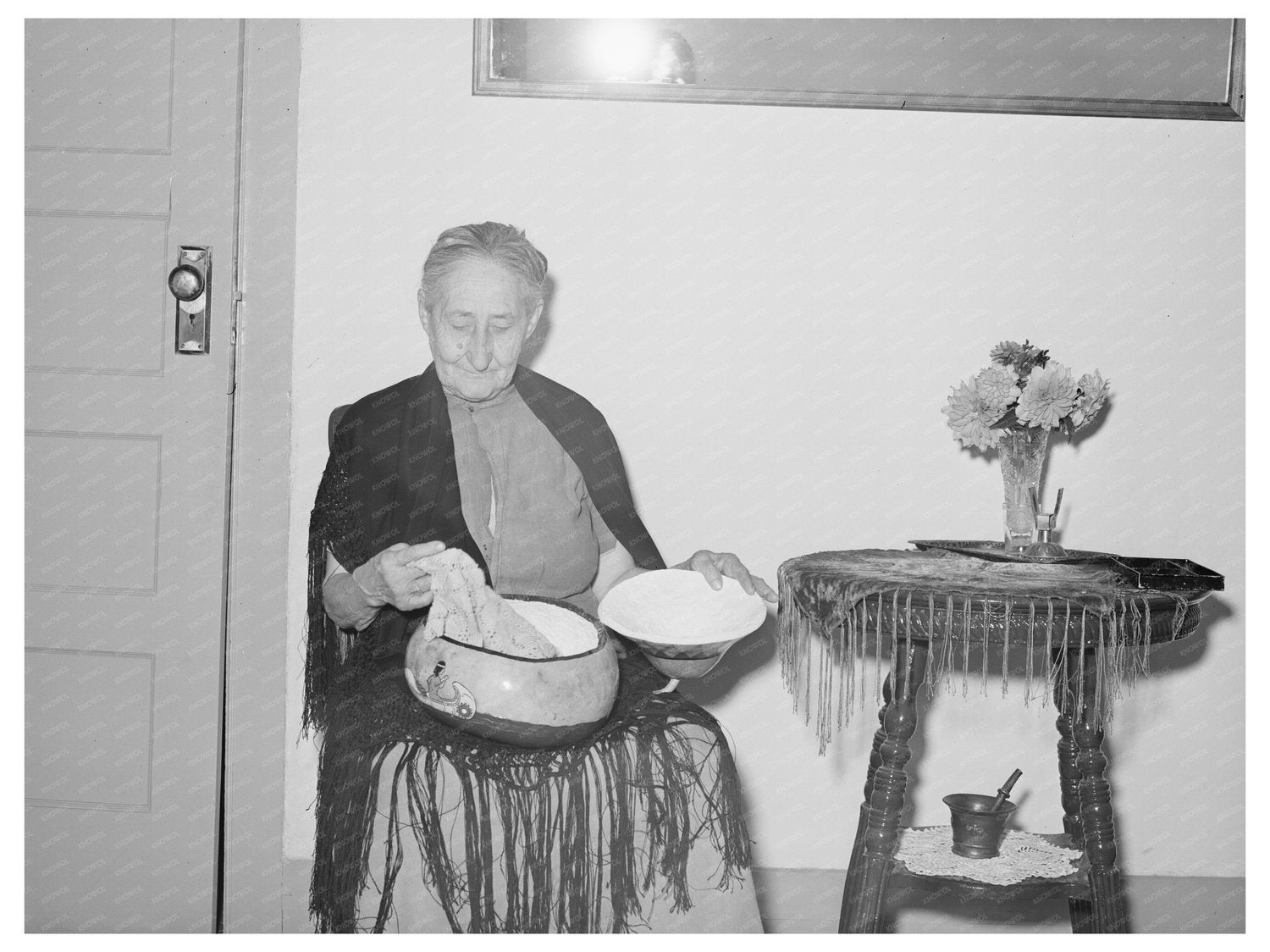 Spanish Woman Crocheting in Concho Arizona 1940