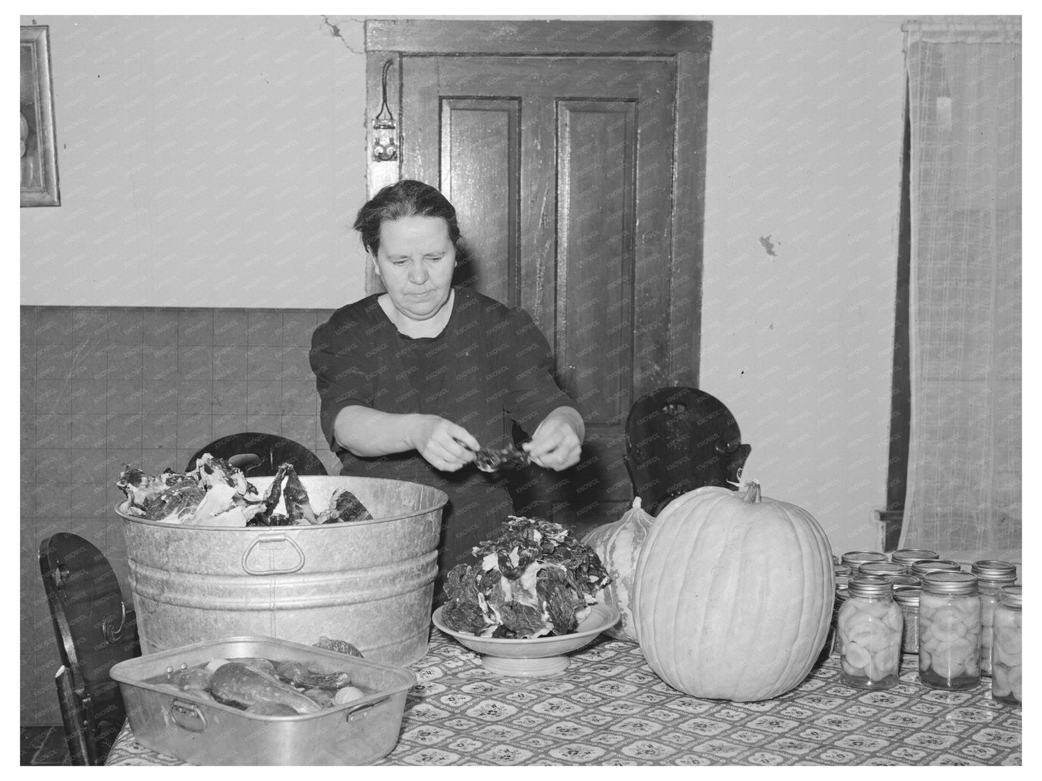 Spanish Woman Preparing Dried Meat in Concho Arizona 1940