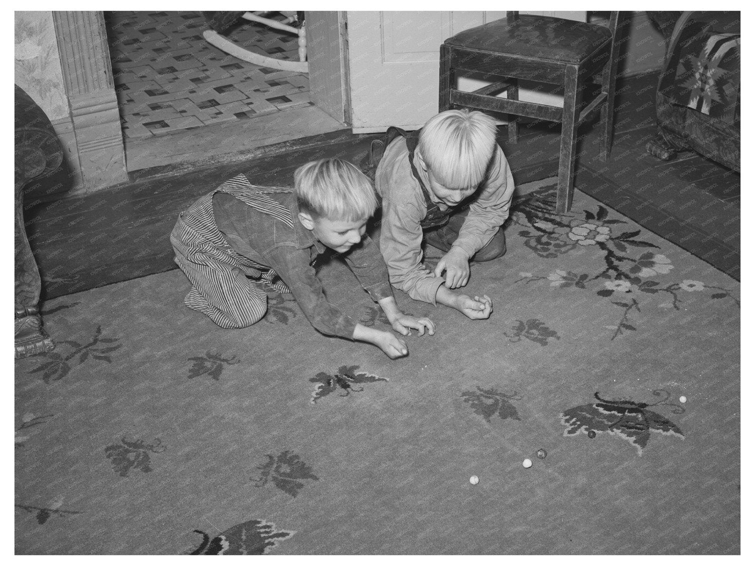 Children Playing Marbles in Mormon Home Santa Clara 1940