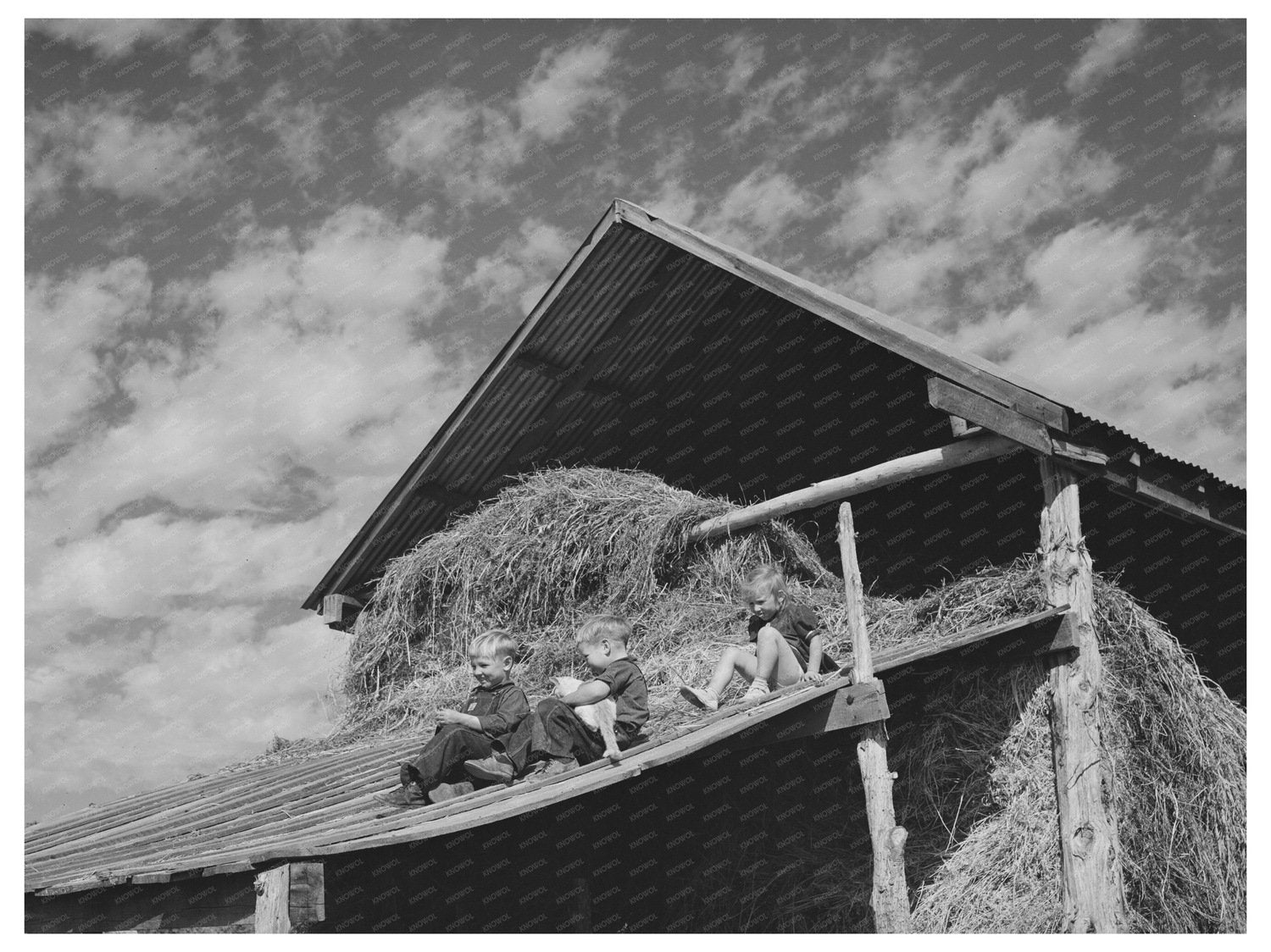 Mormon Children Playing on Barn Roof Santa Clara Utah 1940