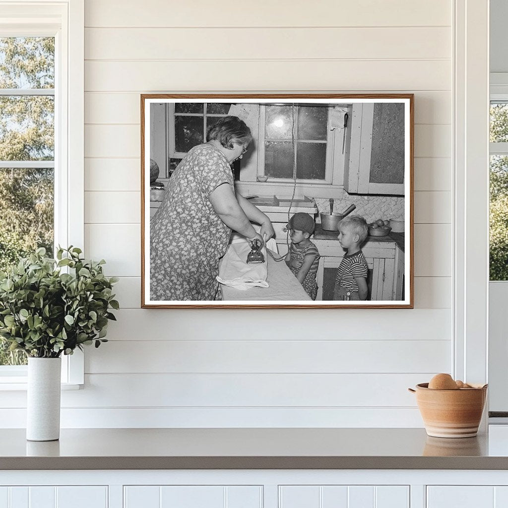 Mrs. J. Webster Ironing with Sons Tehama County 1940