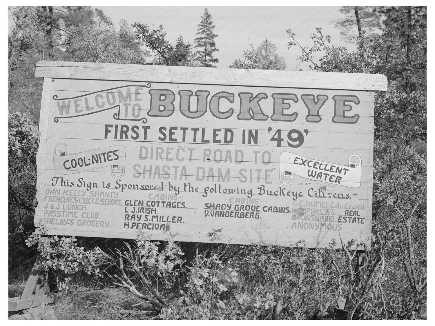 Buckeye City Limits Sign Shasta County California 1940