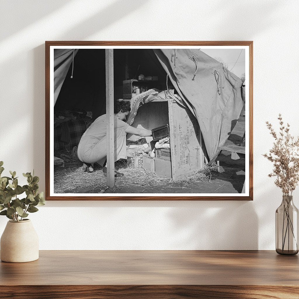 Carpenters Wife Organizing Tent Closet December 1940 California
