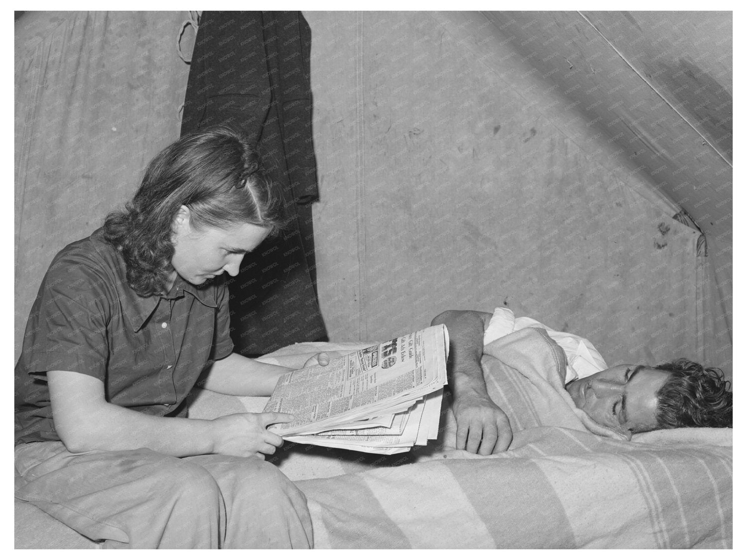 Concrete Worker Rests as Wife Searches for Apartments 1940