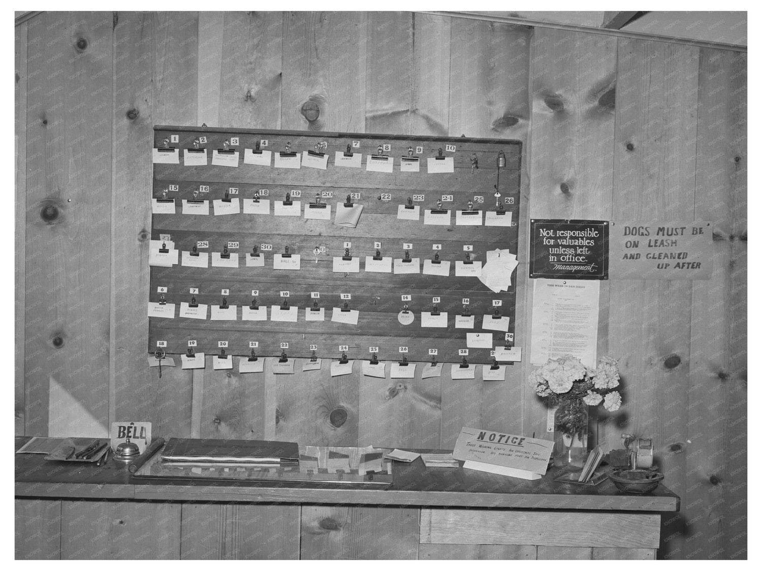 San Diego Tourist Court Keys and Desk December 1940