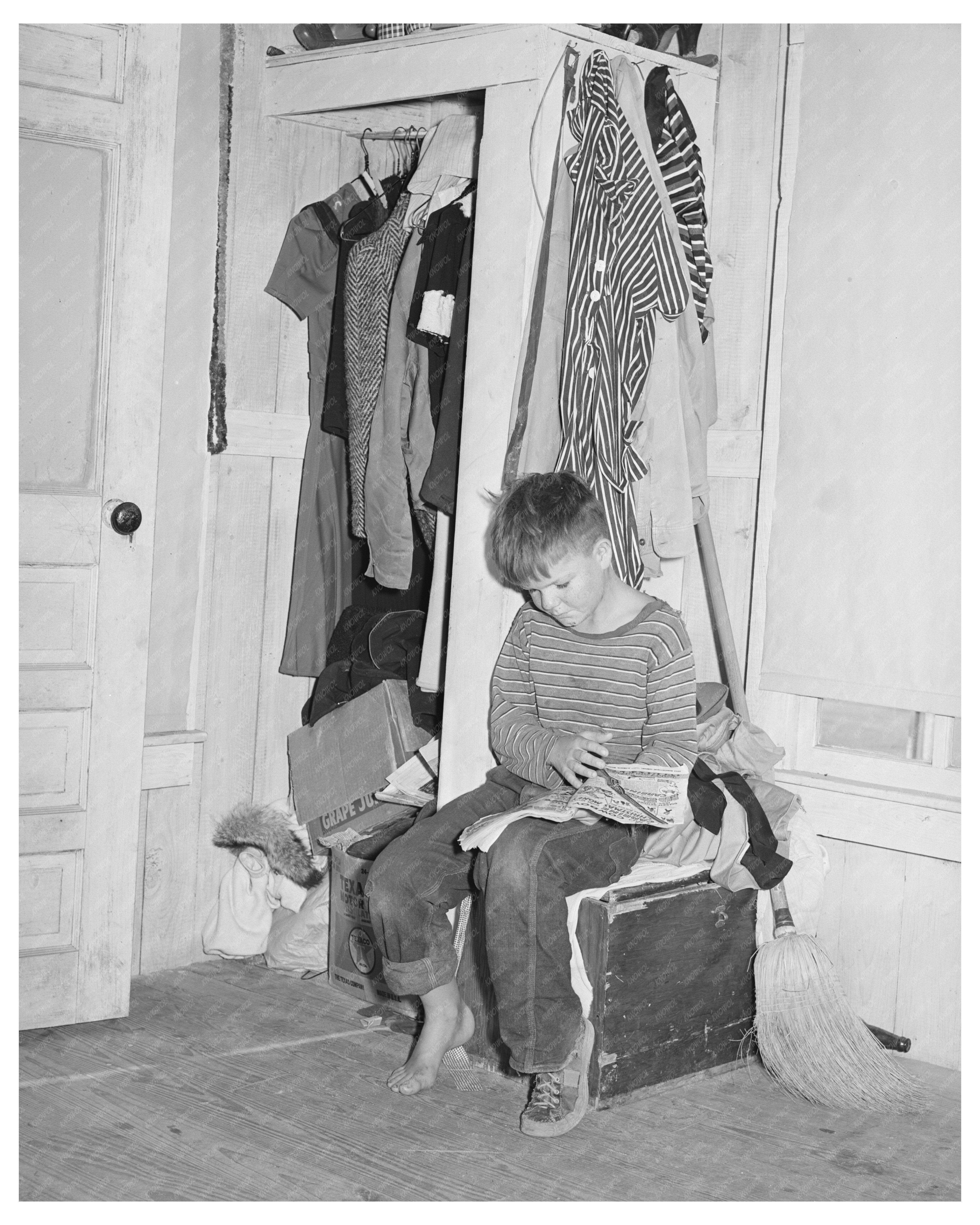 Boy Reading Comics in Corpus Christi Texas 1940