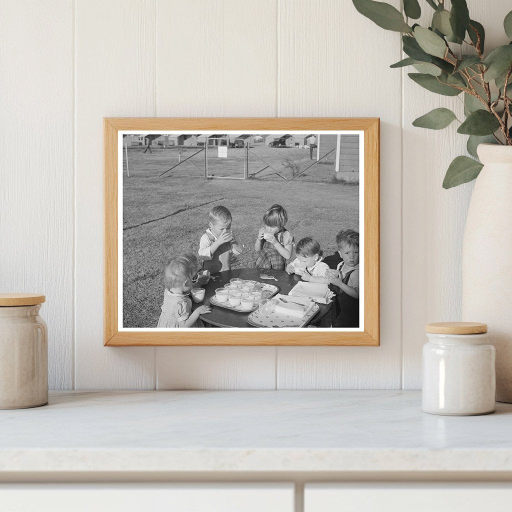 Children Drinking Milk at Farm Workers Camp Yuba City 1940