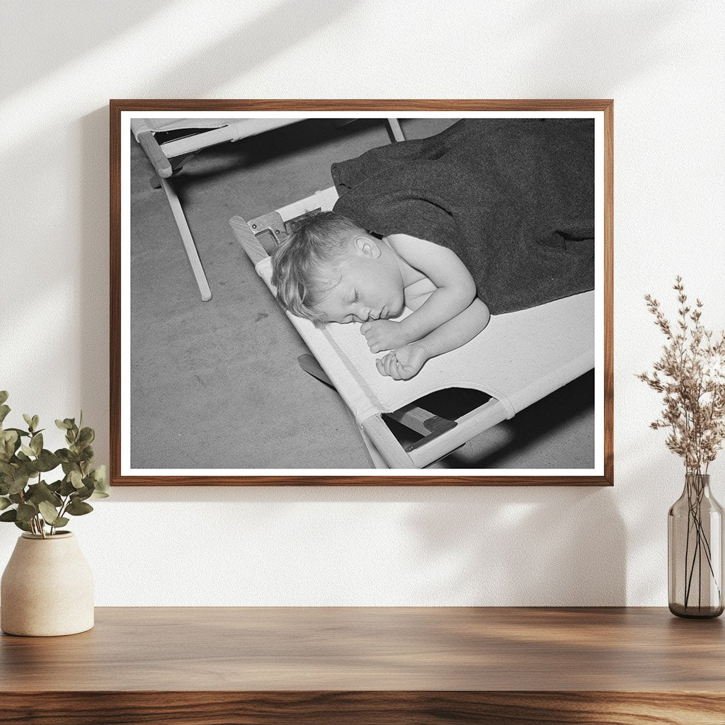 Boy Sleeping in Yuba City Farm Workers Camp 1940