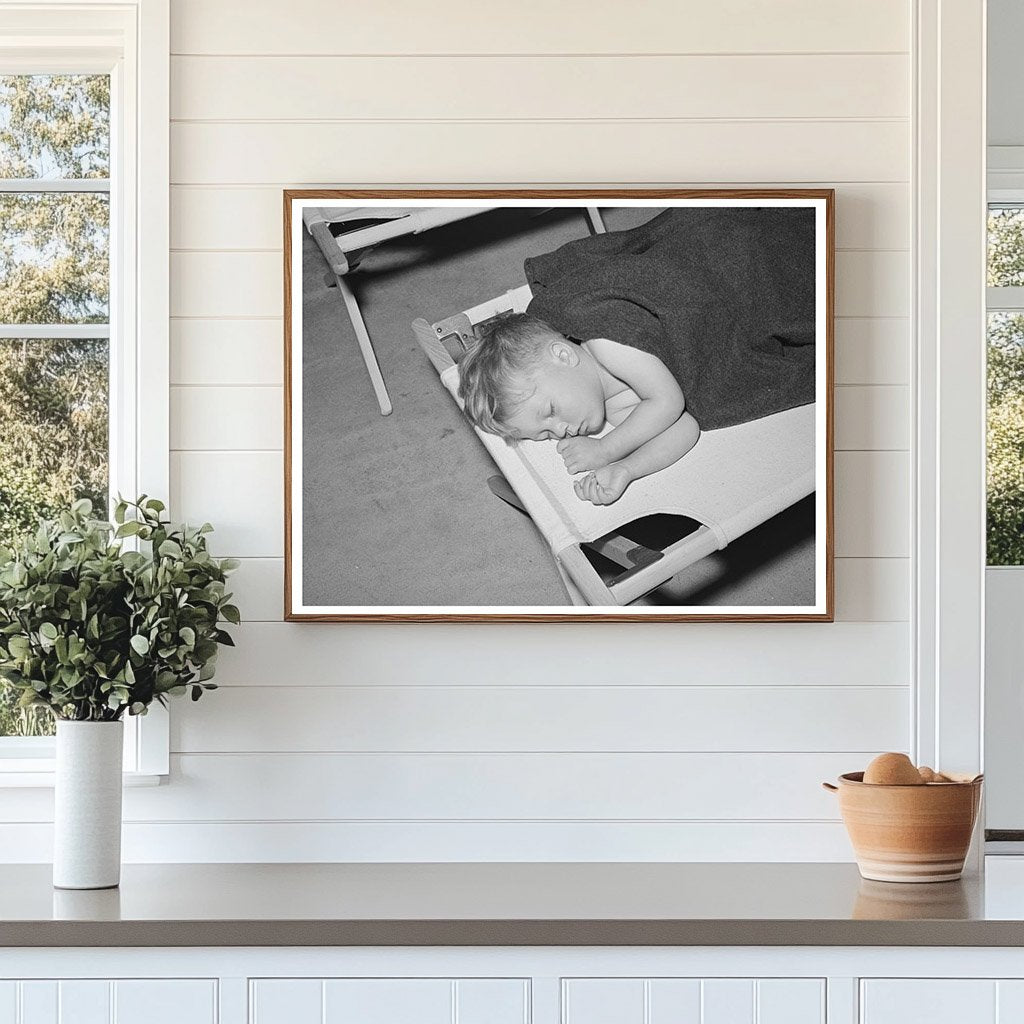 Boy Sleeping in Yuba City Farm Workers Camp 1940
