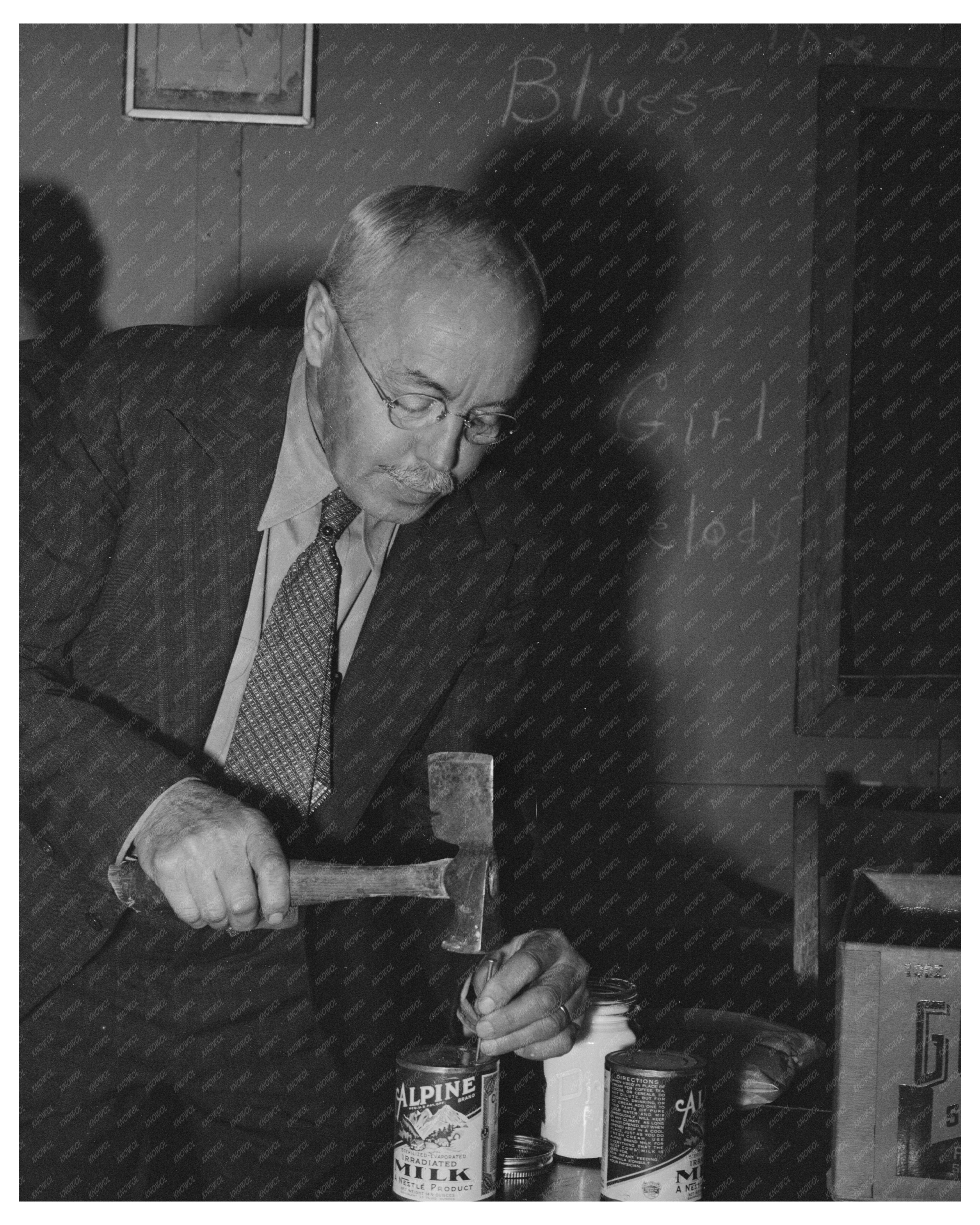 Farmer Opens Milk Can at Meeting Gold Hill California 1940