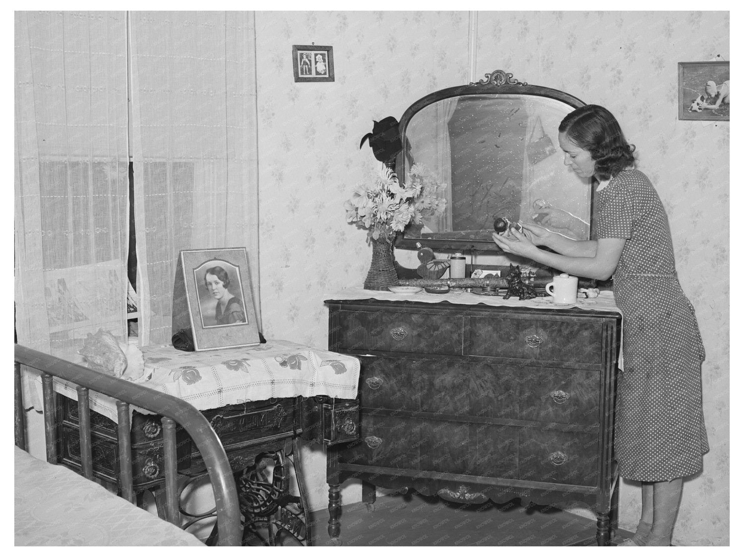 Fruit Farmers Wife in Bedroom Placer County California 1940
