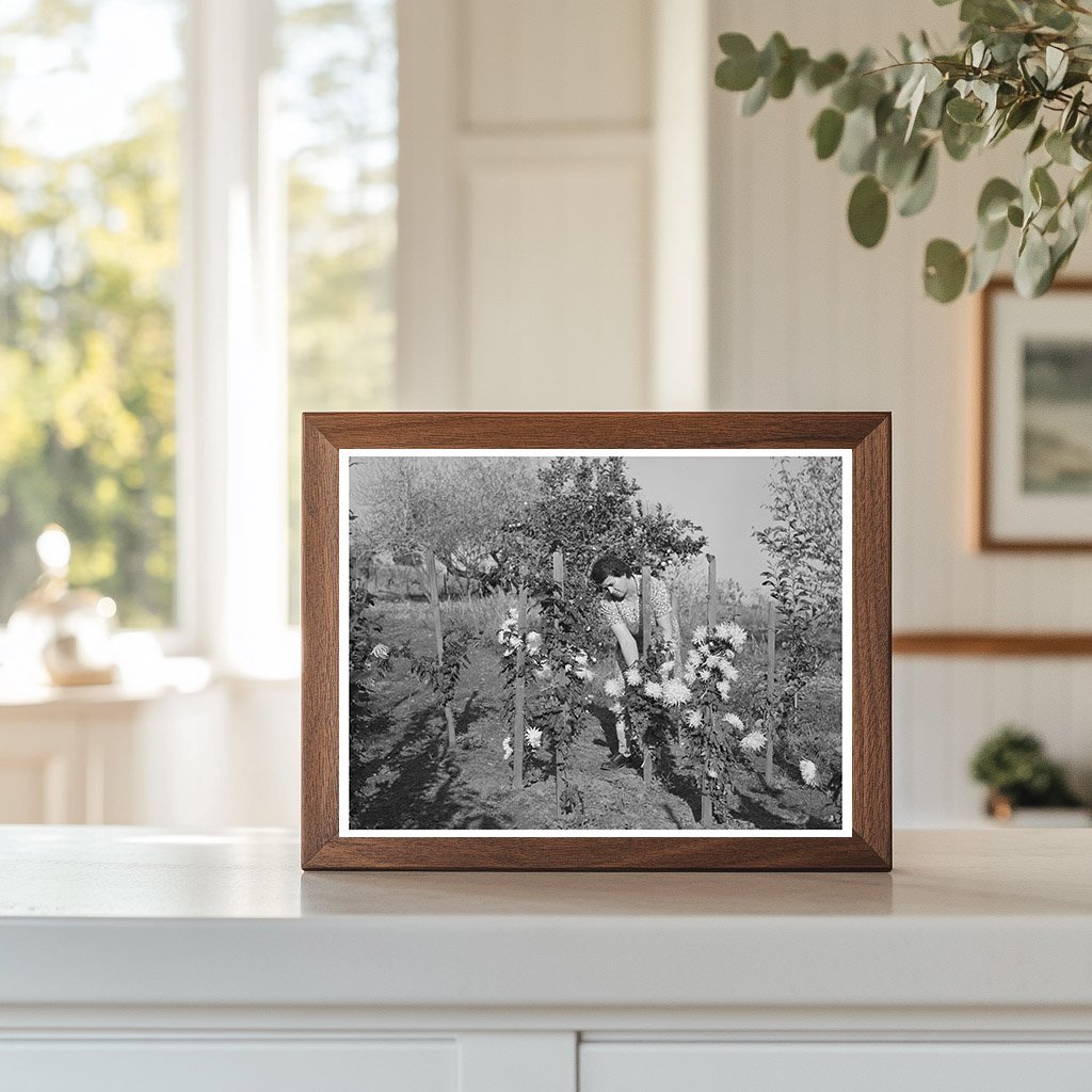 Fruit Farmers Wife in Flower Garden Placer County 1940