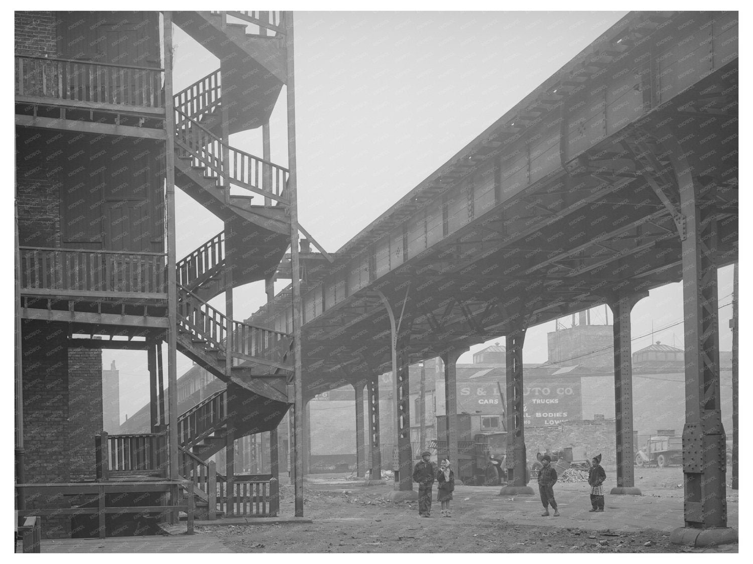 Children Playing Under Elevated Train in Chicago 1941