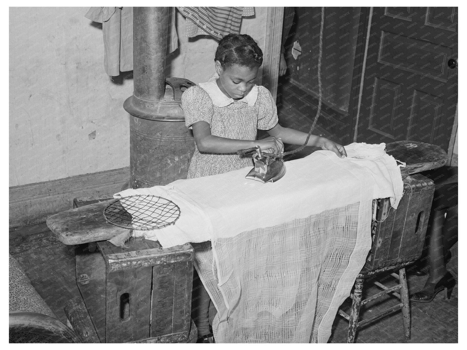 Young Girl Ironing in Chicago 1941 Family Life Snapshot