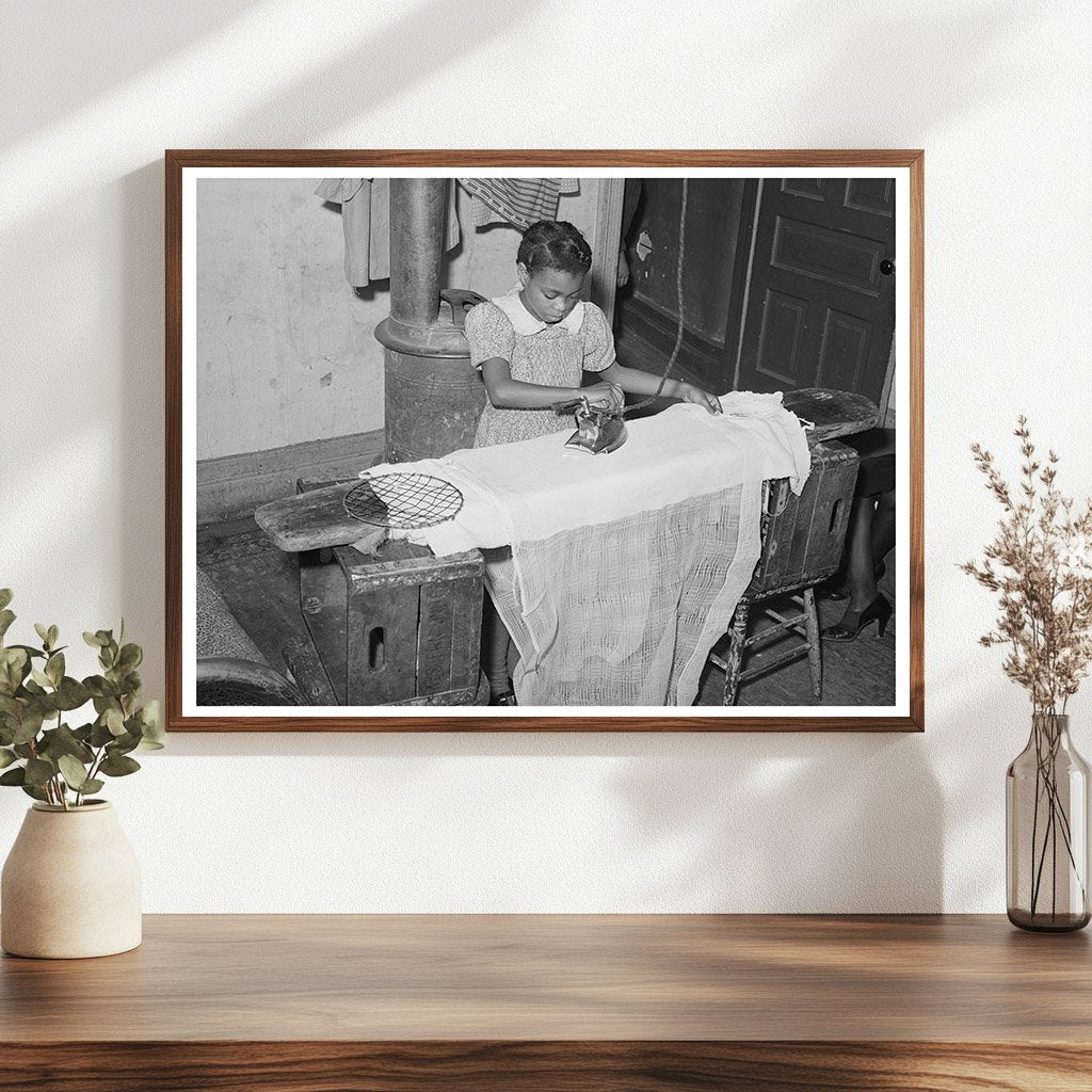 Young Girl Ironing in Chicago 1941 Family Life Snapshot