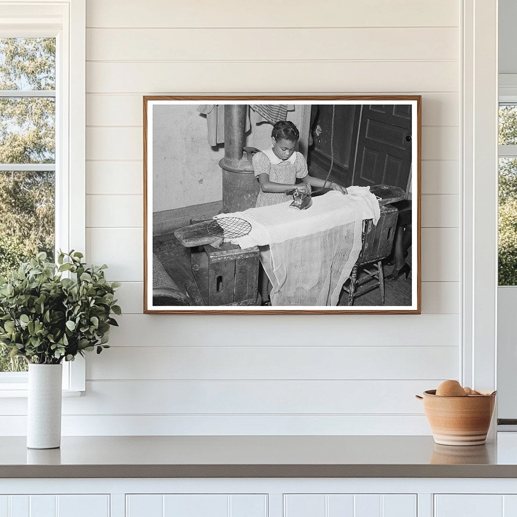 Young Girl Ironing in Chicago 1941 Family Life Snapshot