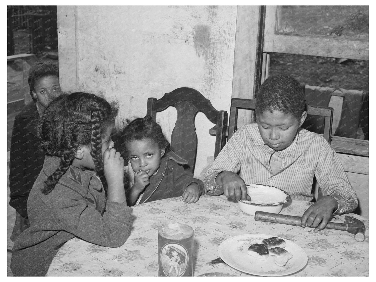 Children Eating Biscuits in Chicago April 1941
