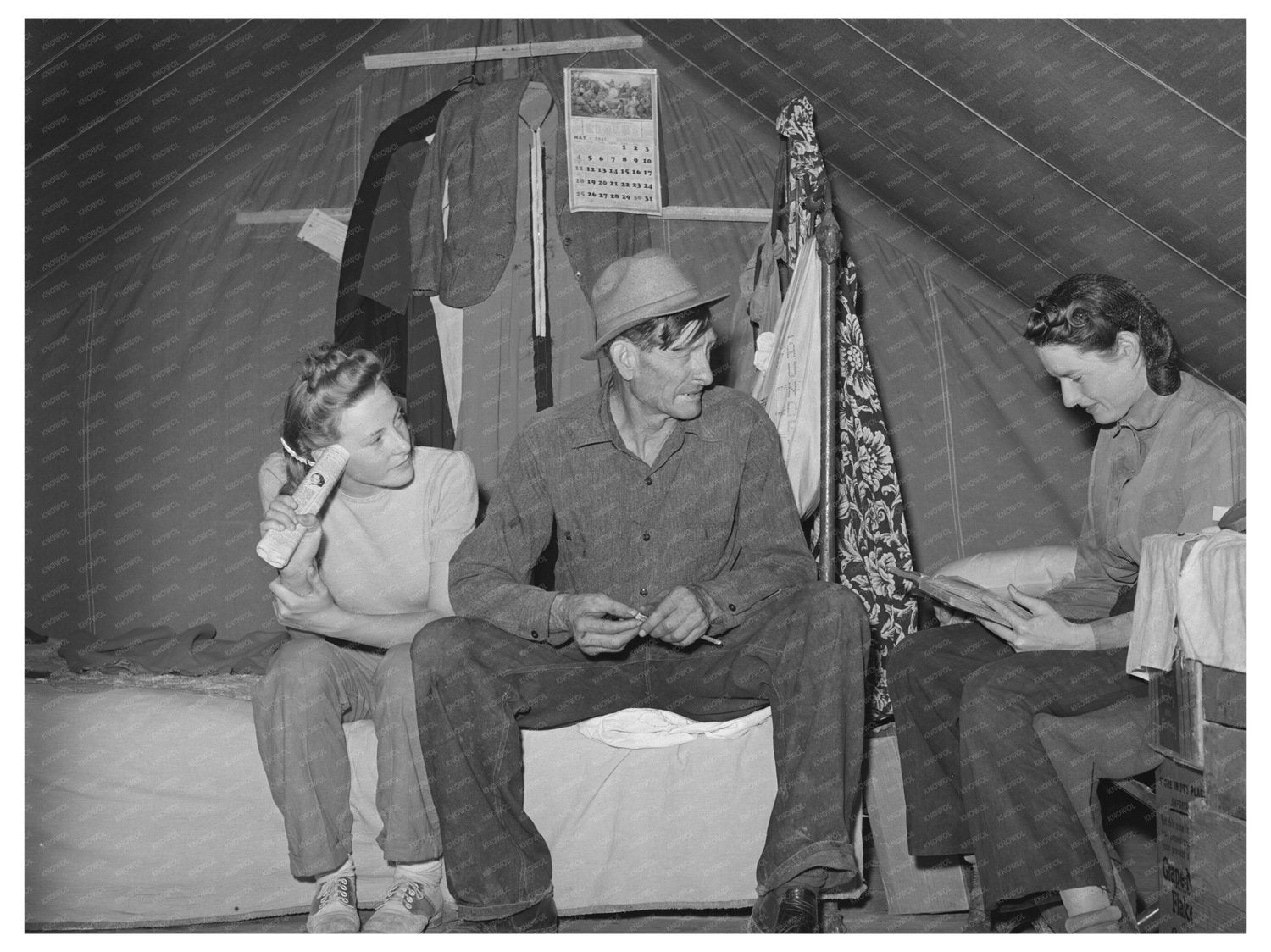 Farm Worker and Daughters in Idaho Migrant Camp 1941
