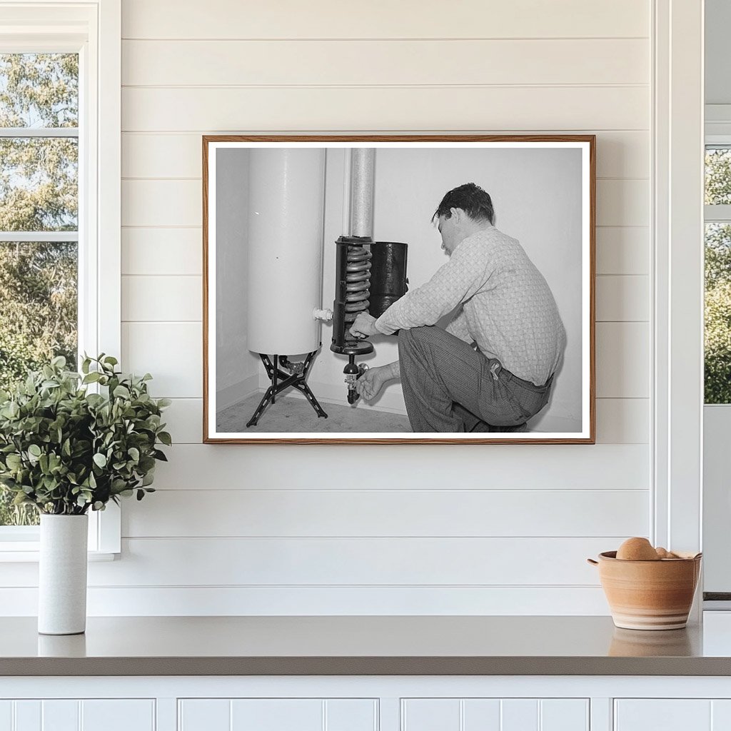 1941 Young Man Lighting Hot Water Heater in San Diego