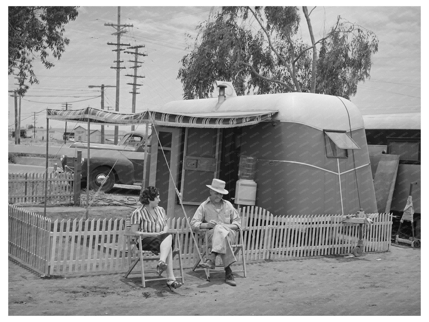 1941 San Diego Construction Couple Outside Trailer Home