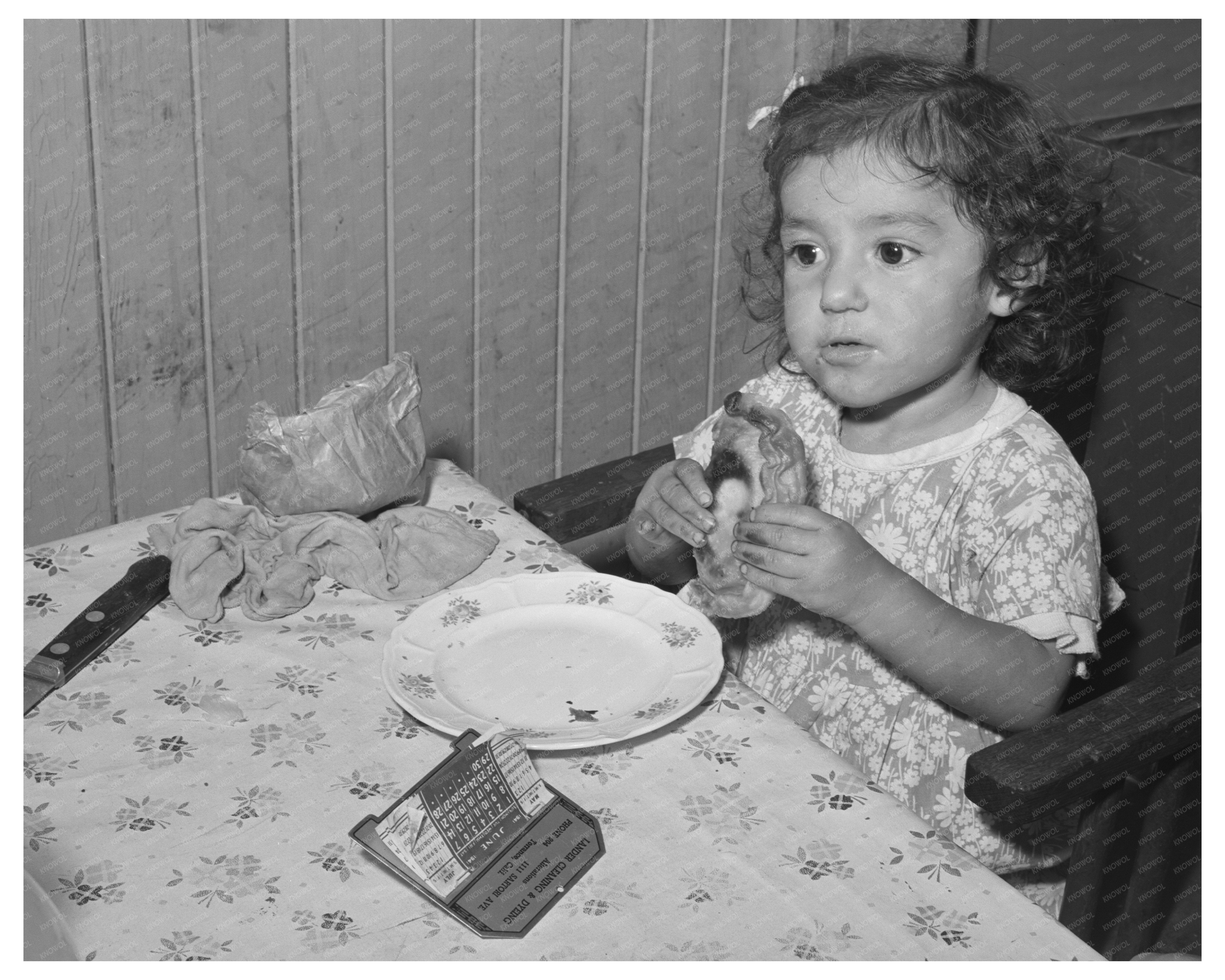 Mexican Girl Enjoying Enchilada in San Diego 1941
