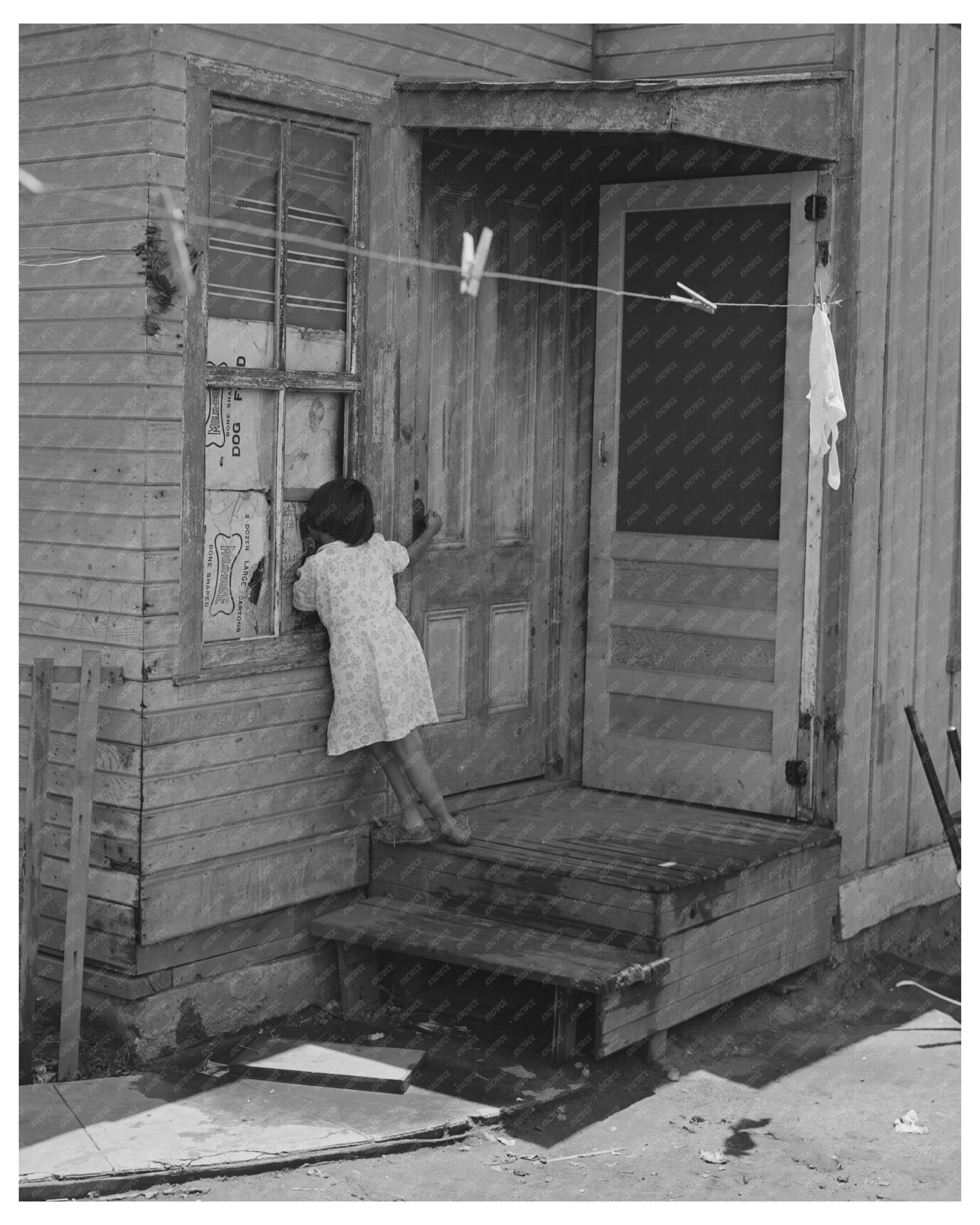 Mexican Girl by Window San Diego May 1941 Vintage Photo