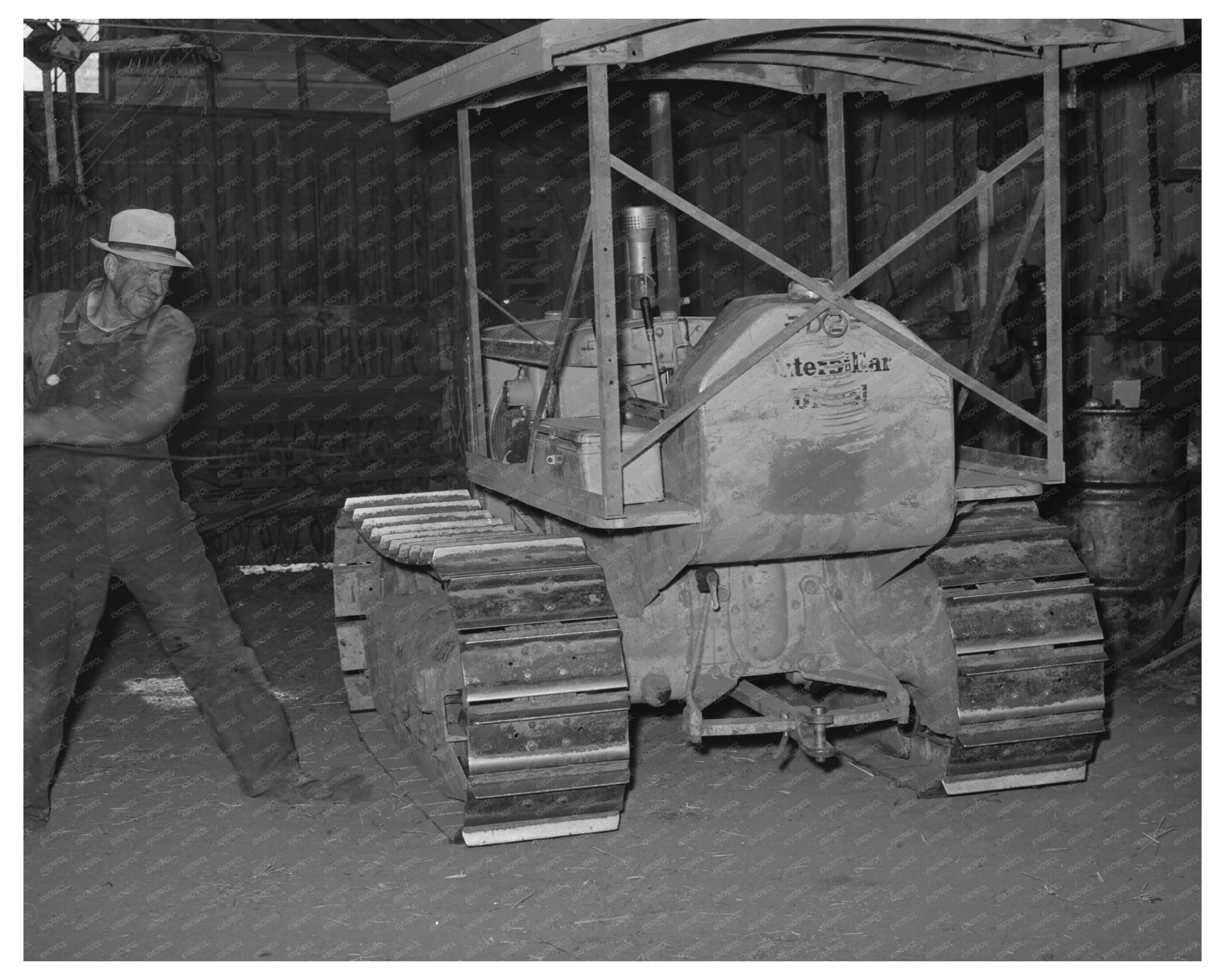 Wheat Farmer Starting Tractor Whitman County 1941