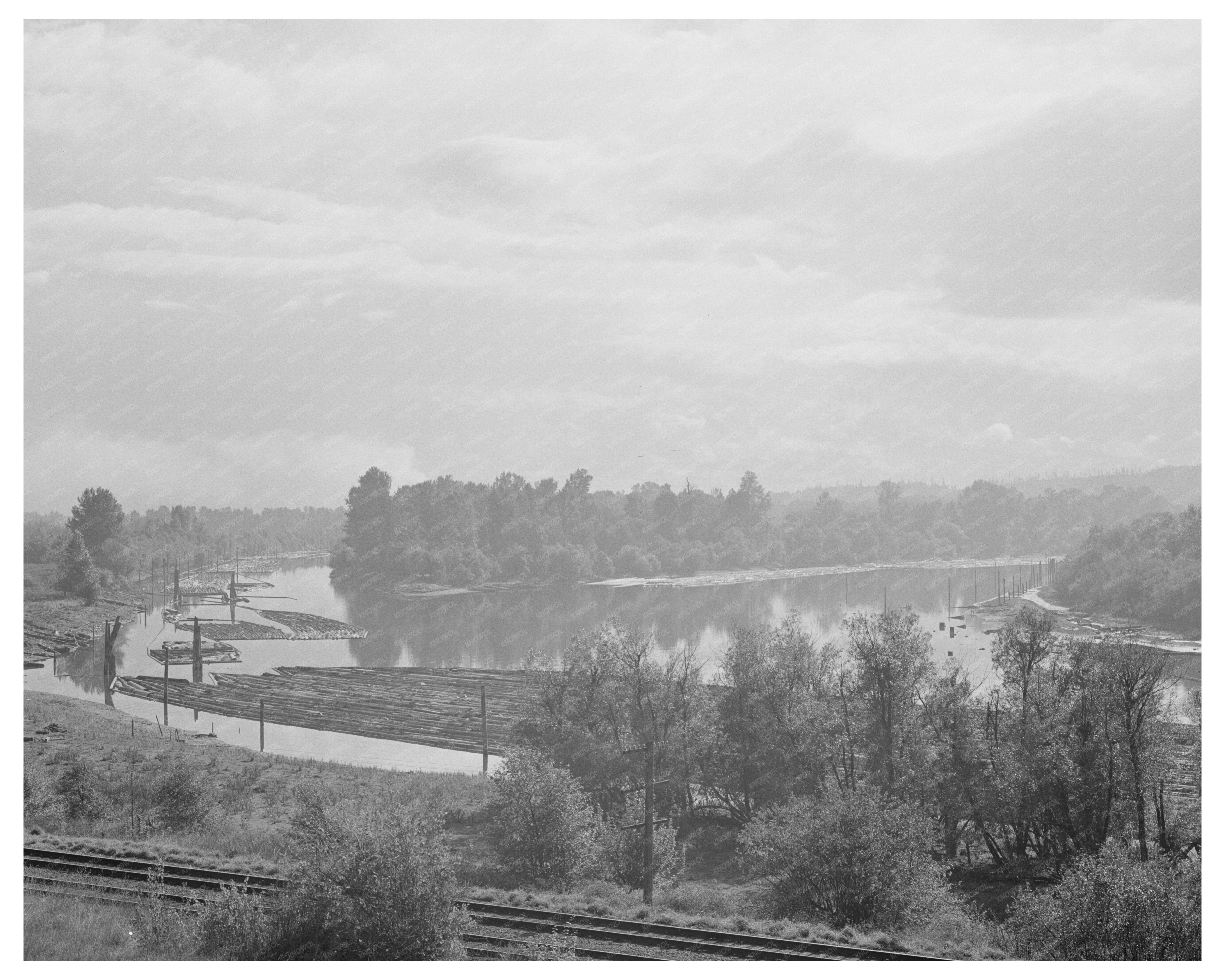 Log Rafts on Columbia River Cowlitz County 1941