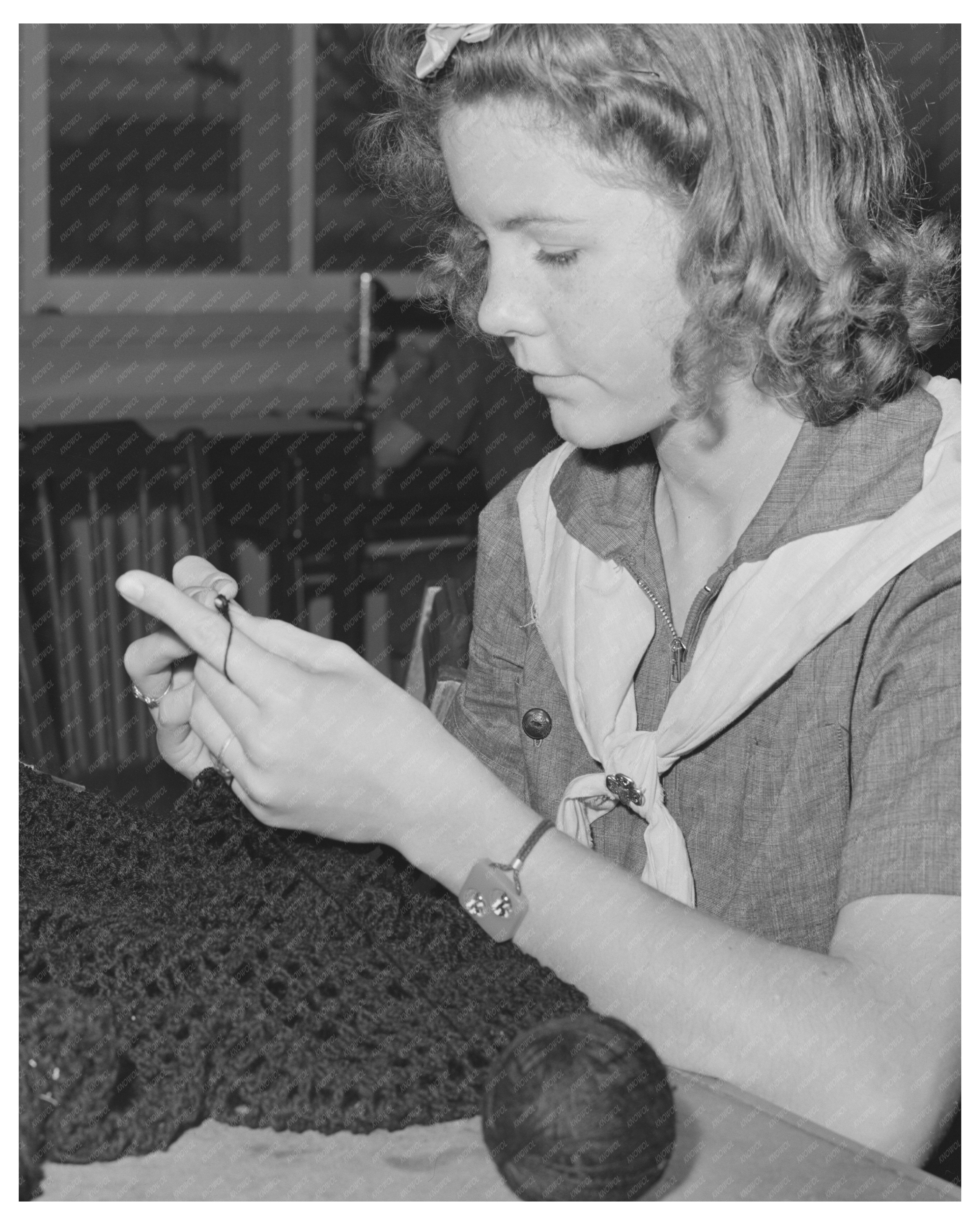 Girl Scout Knitting in Tulare County February 1942