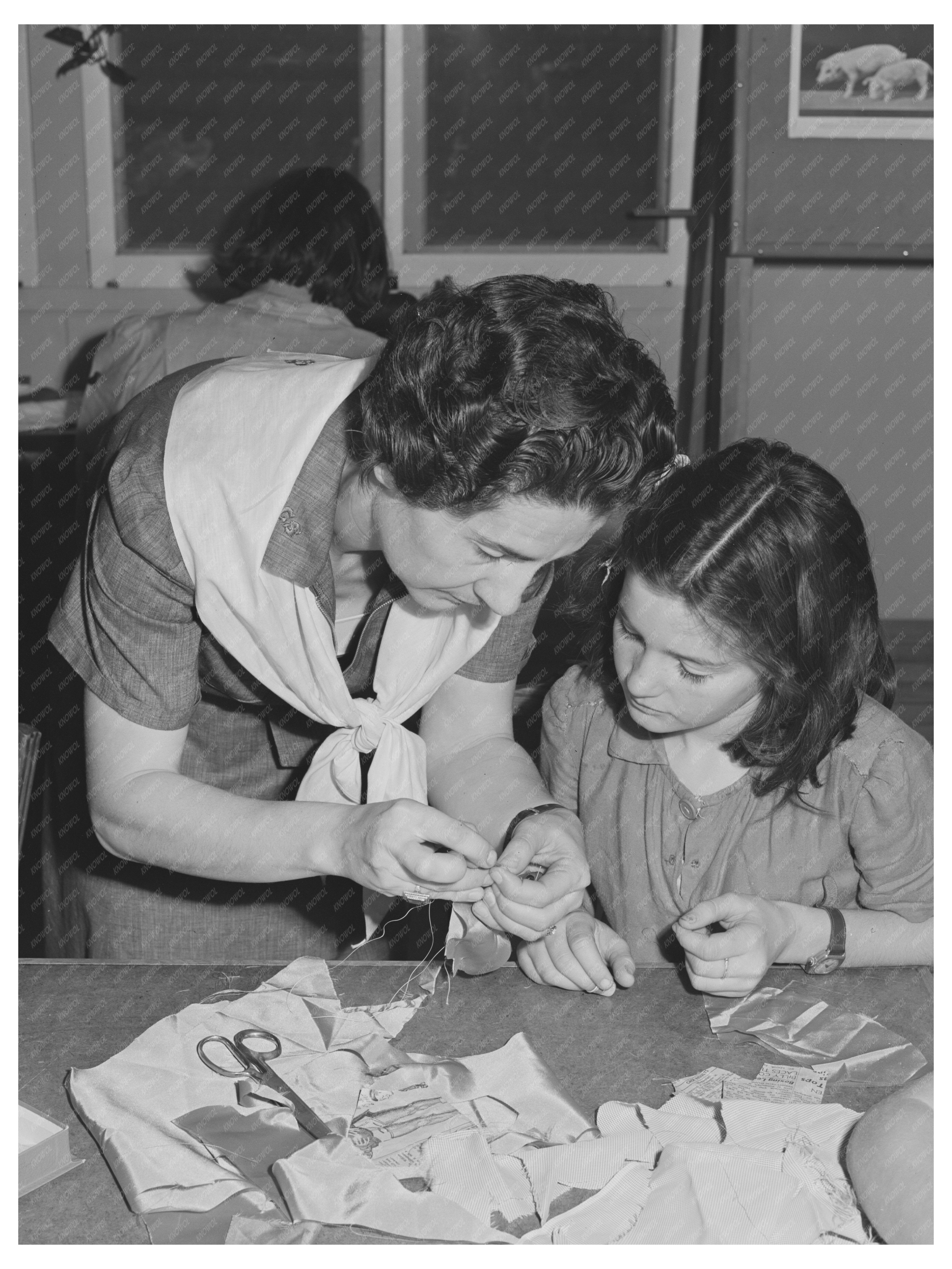 Girl Scouts Sewing at Farm Workers Camp Tulare County 1942