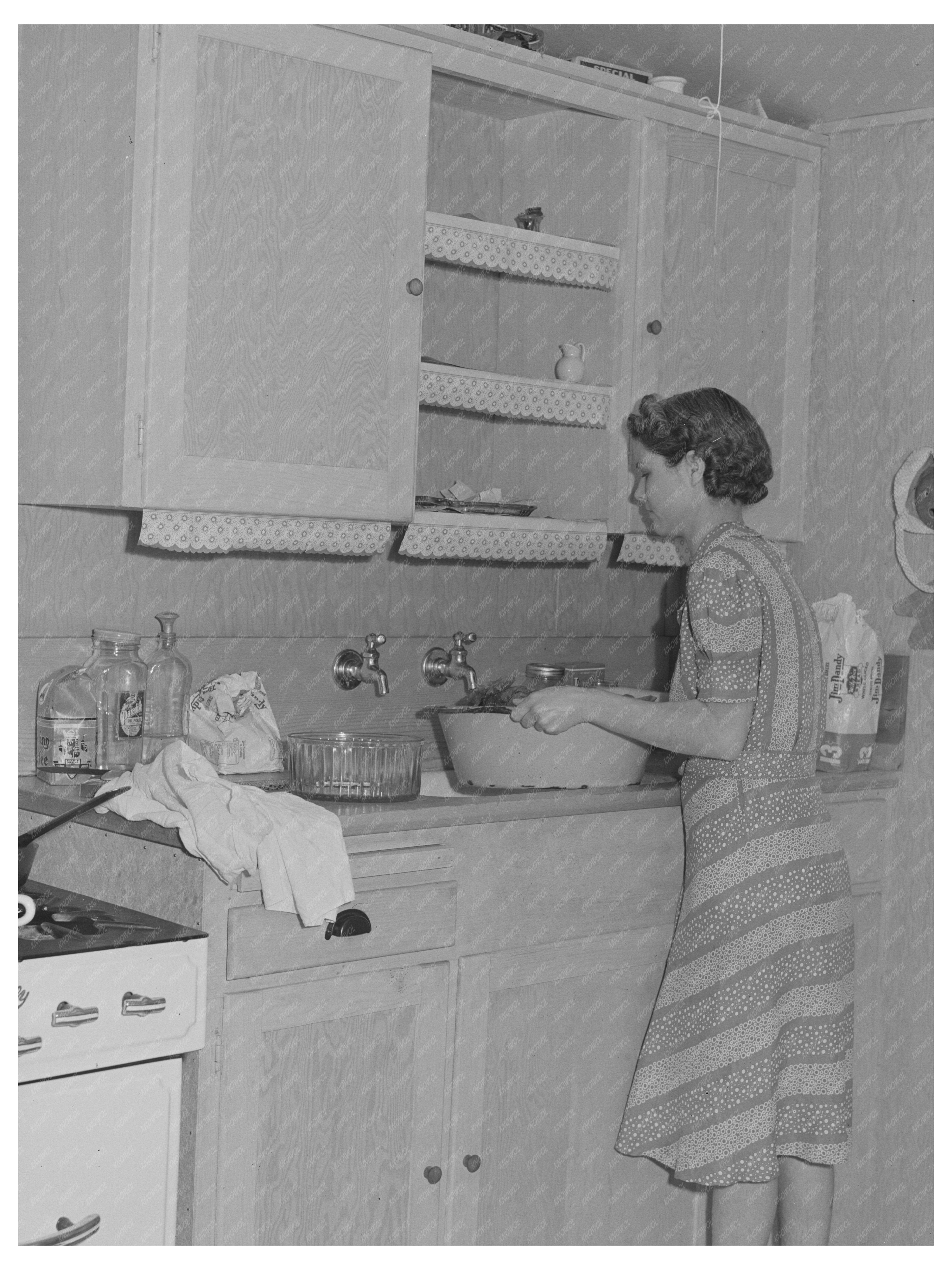 Woman in Kitchen of Garden House Tulare County 1942