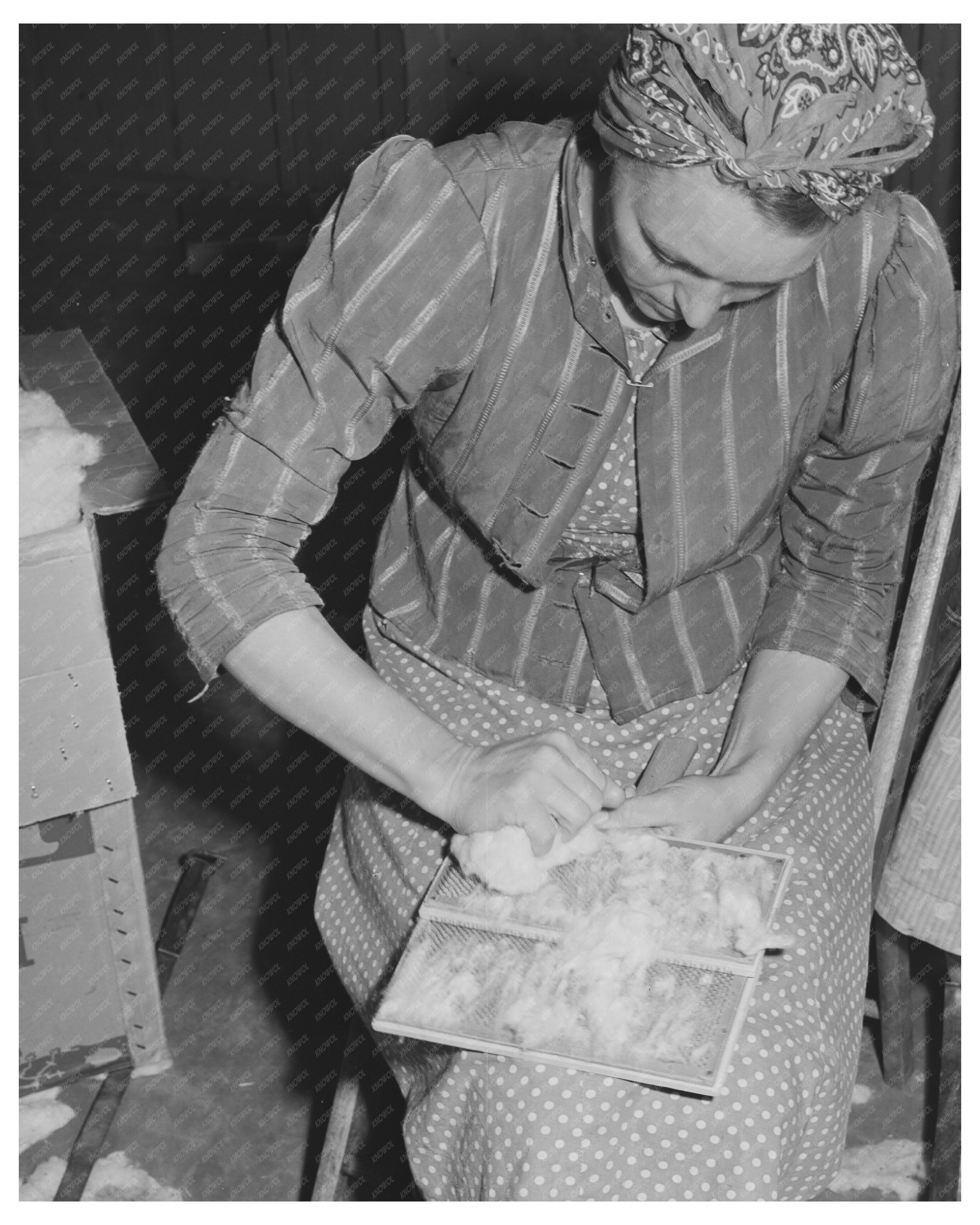 Farm Workers Carding Surplus Cotton Woodville 1942
