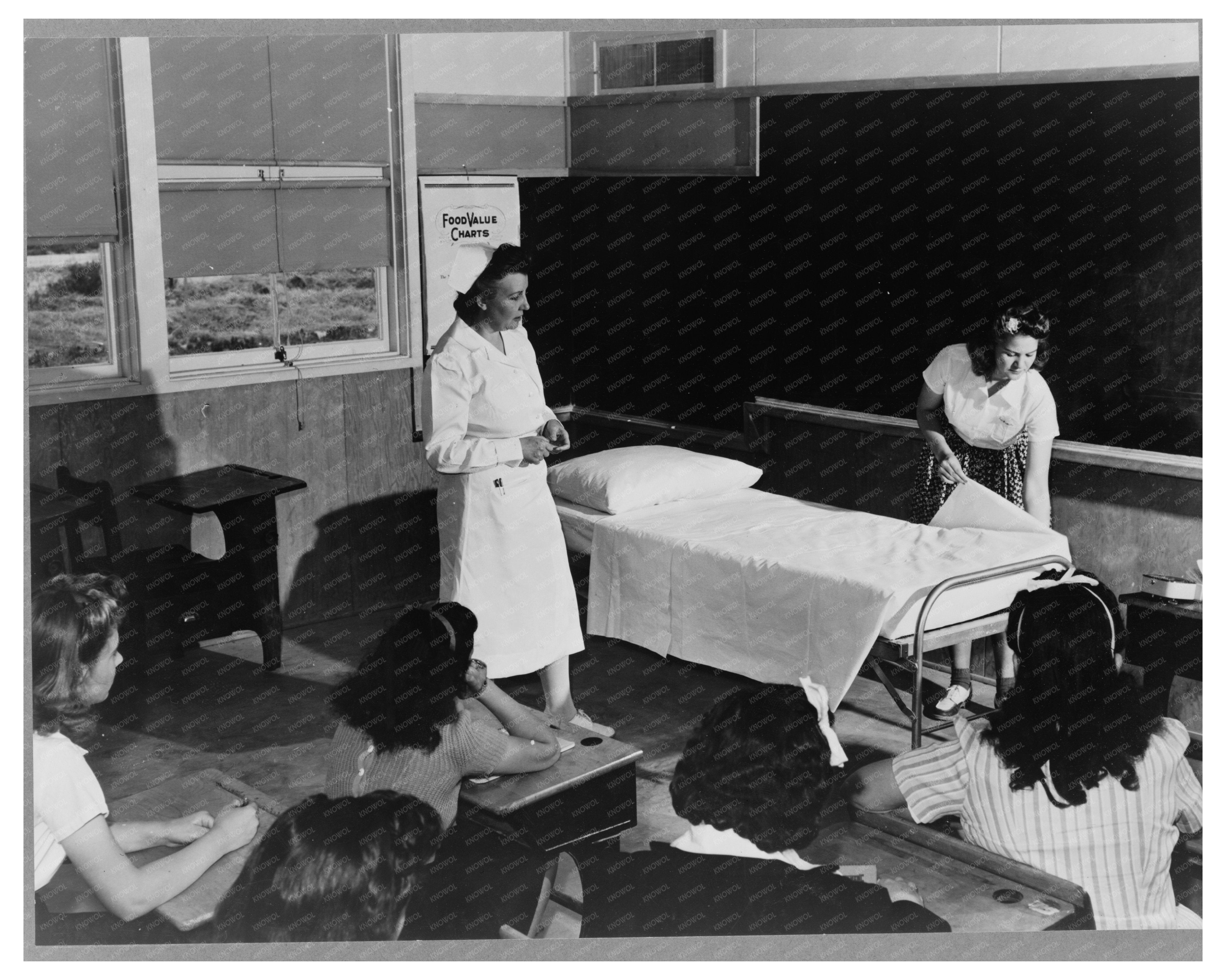 Farm Workers Learning Bed-Making Techniques February 1942