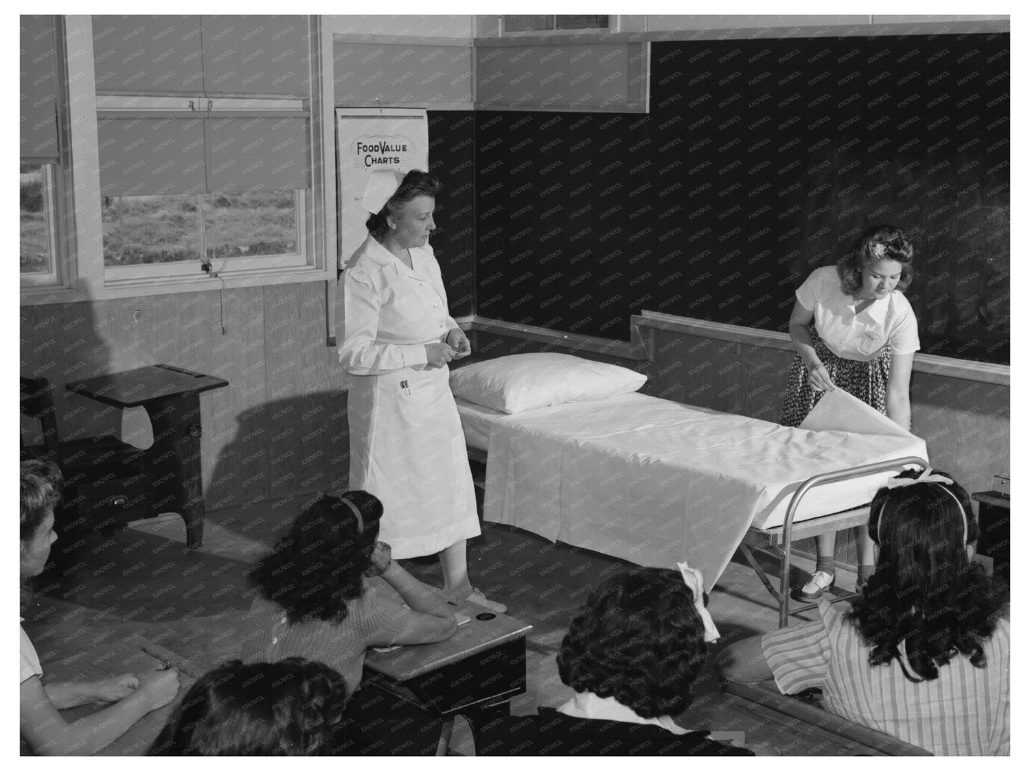 Nurse Instructs Girls on Bed-Making February 1942 Arizona