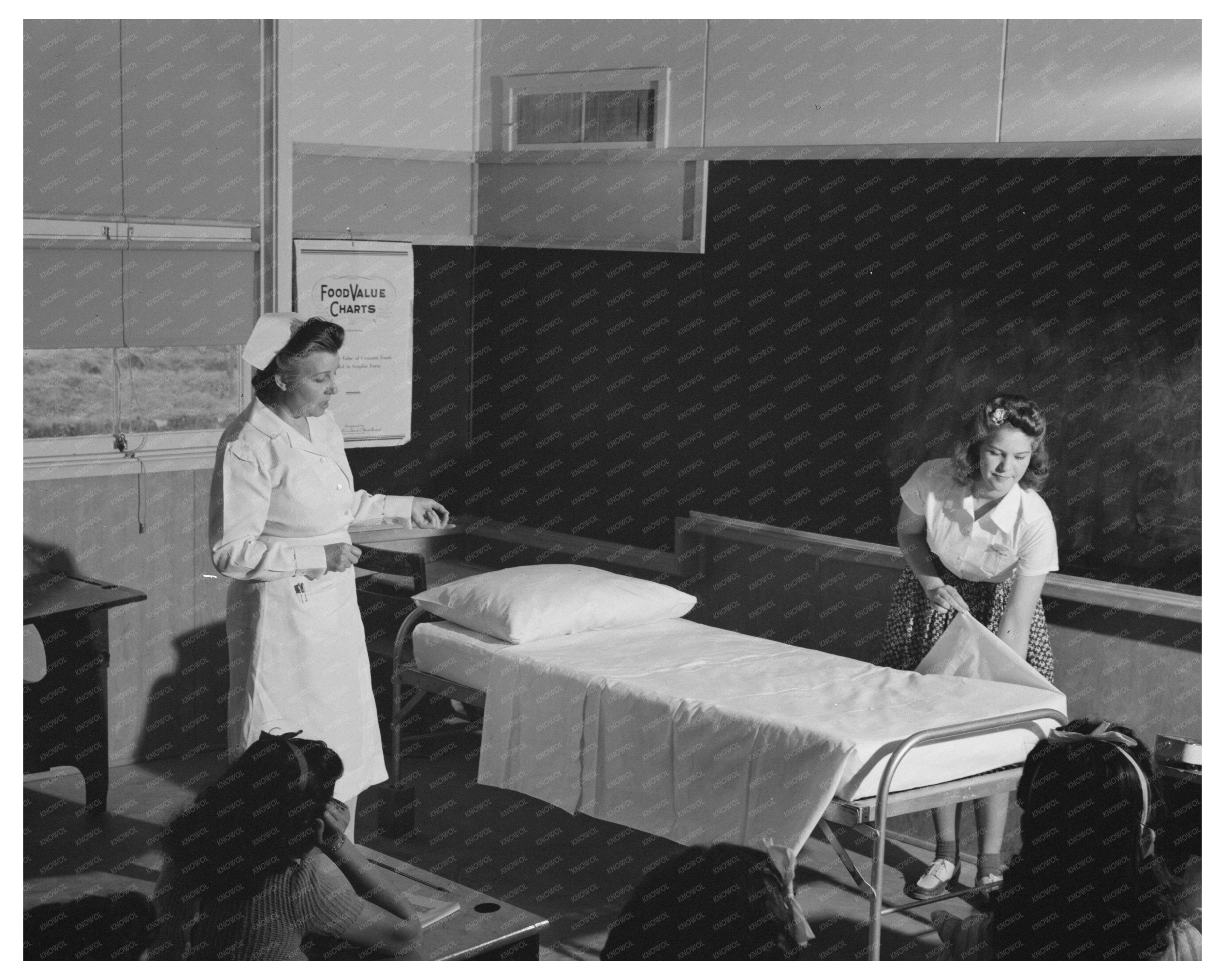 Nurse Teaches Bed-Making at Youth Center February 1942