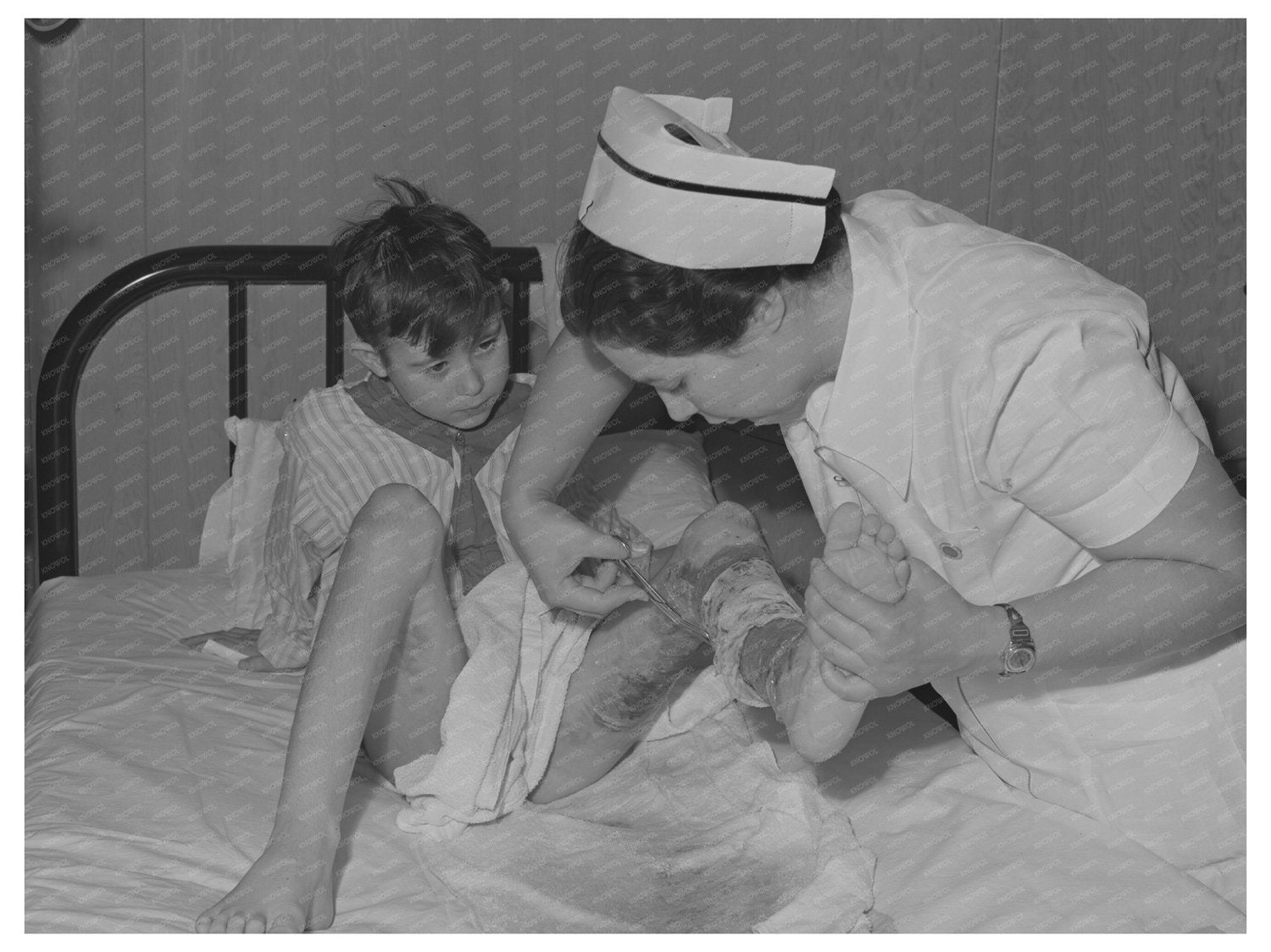 Nurse Removing Bandage at Cairns General Hospital 1942