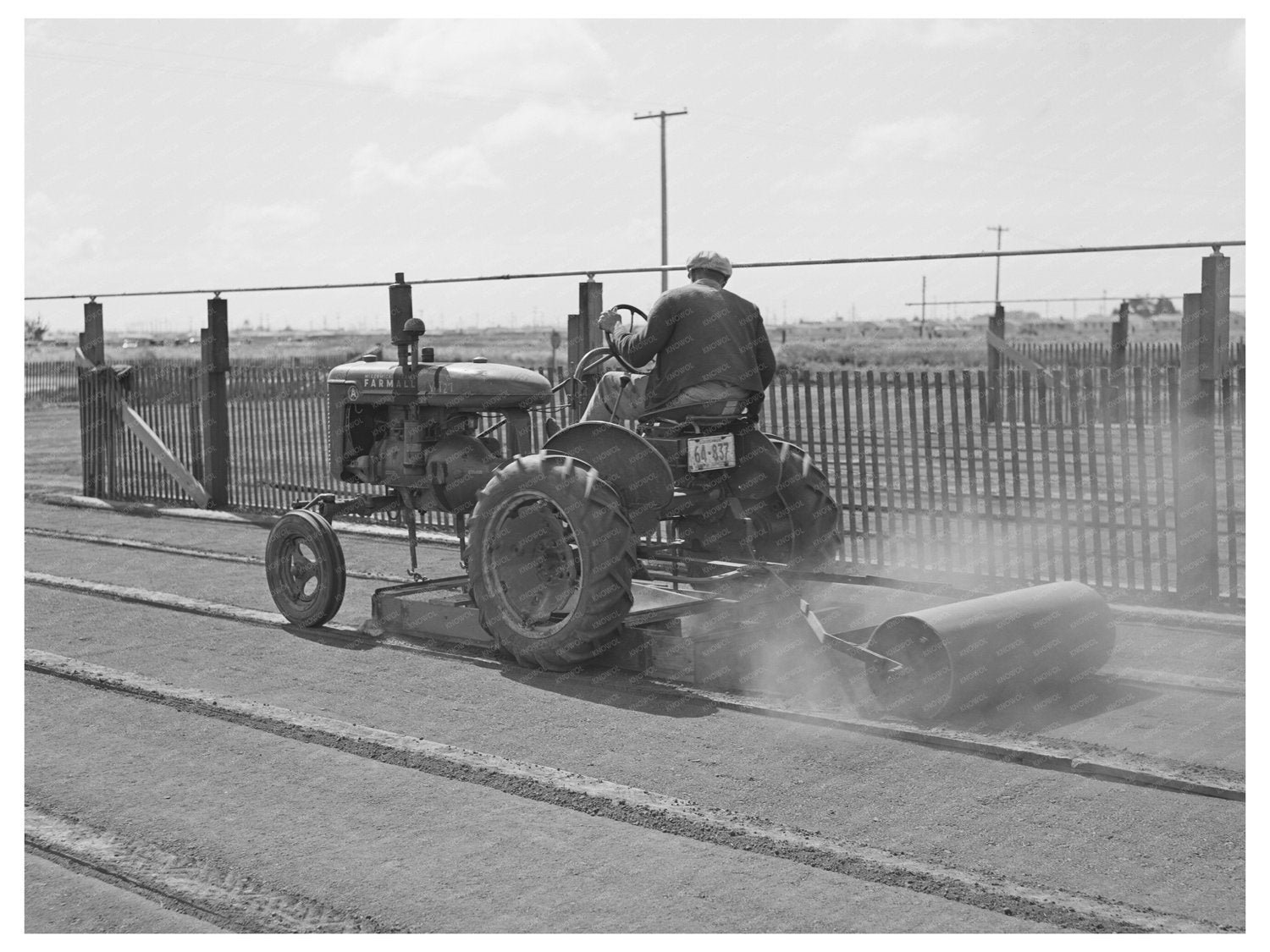 Tractor-Drawn Roller in Guayule Seedbed May 1942