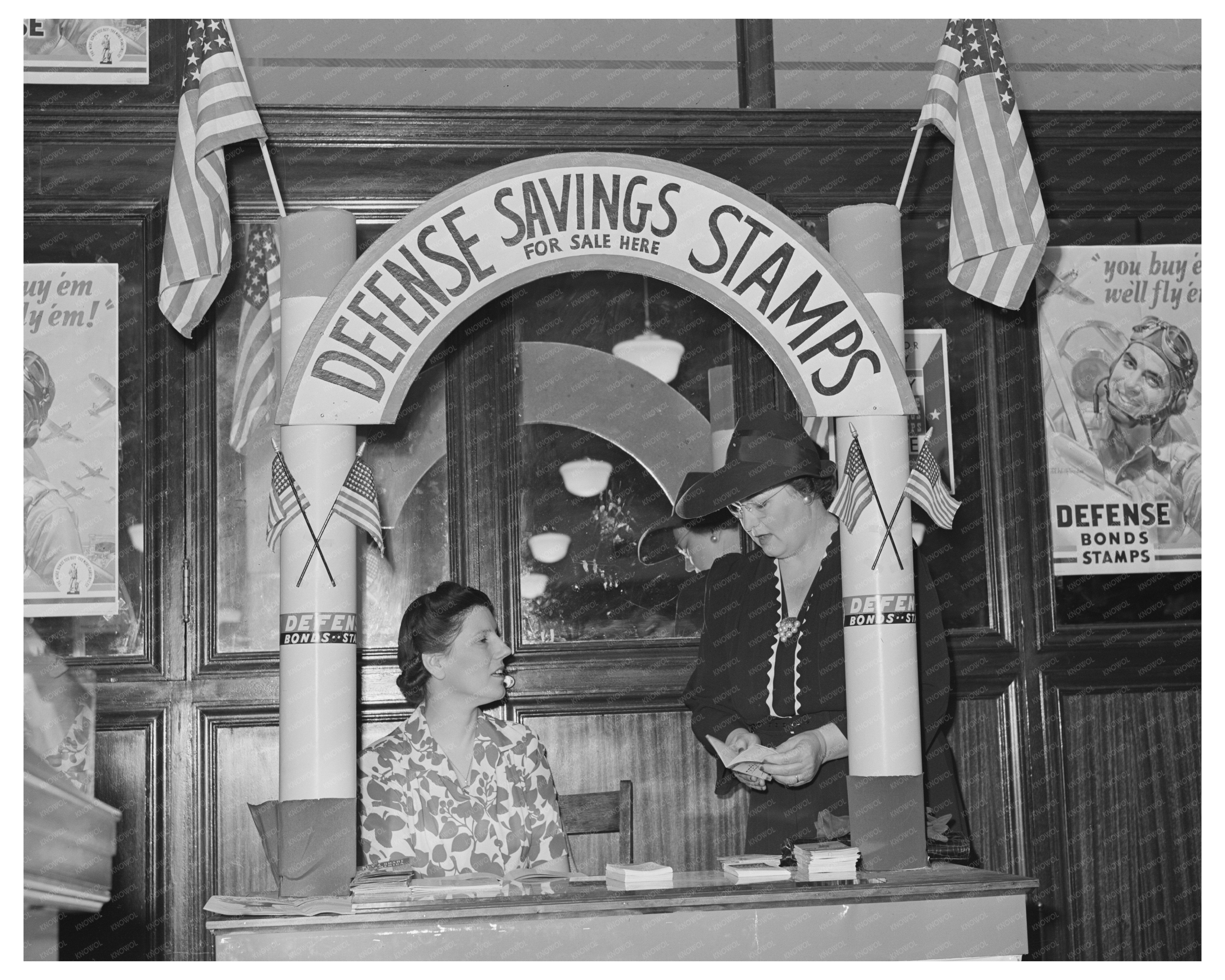 Turlock Housewife at PTA Booth for War Stamps May 1942
