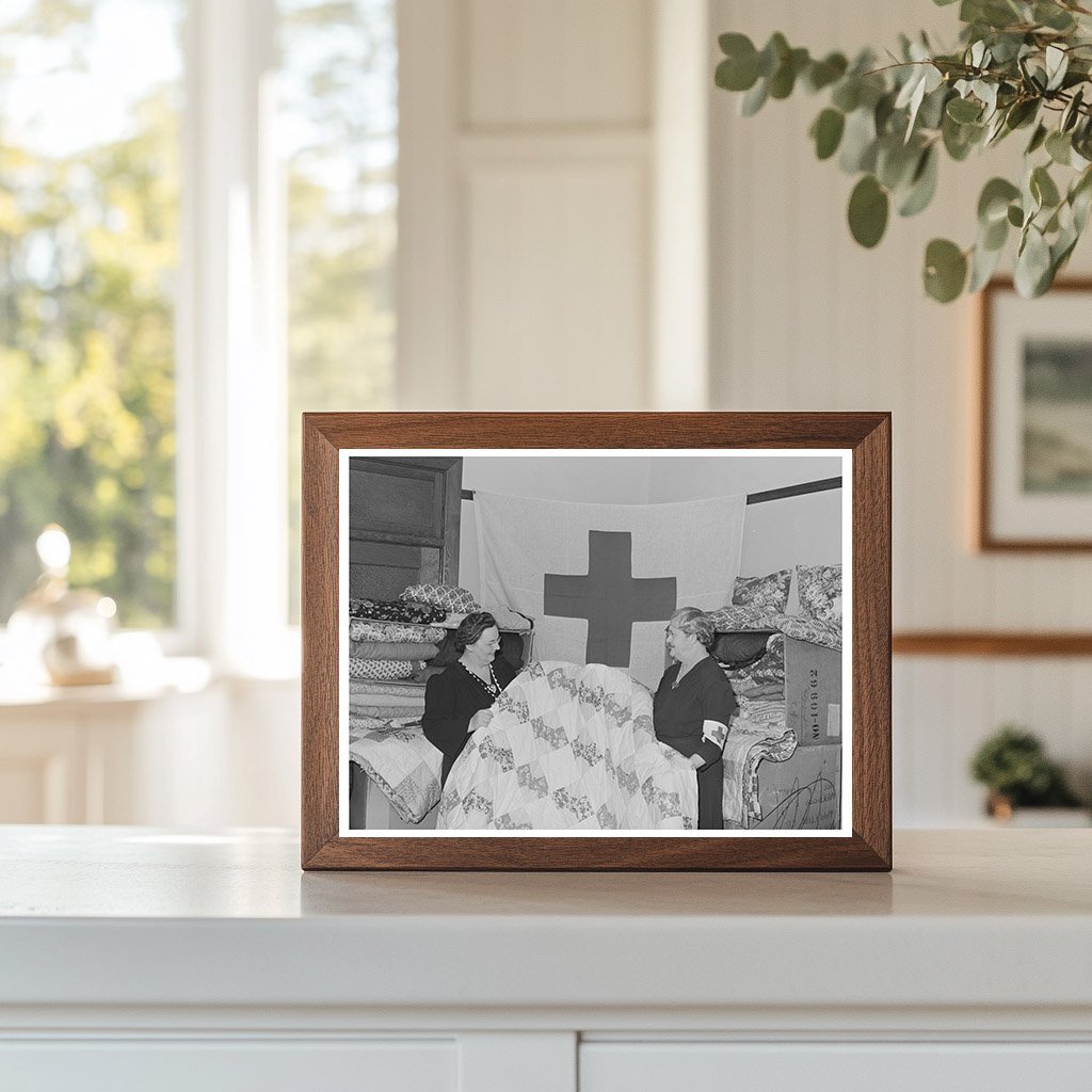 Housewife PTA President with Quilts for Red Cross 1944