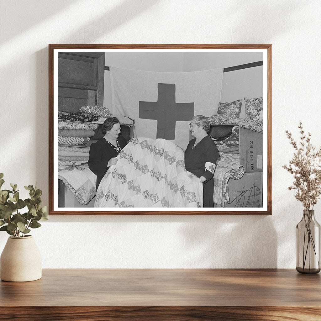 Housewife PTA President with Quilts for Red Cross 1944