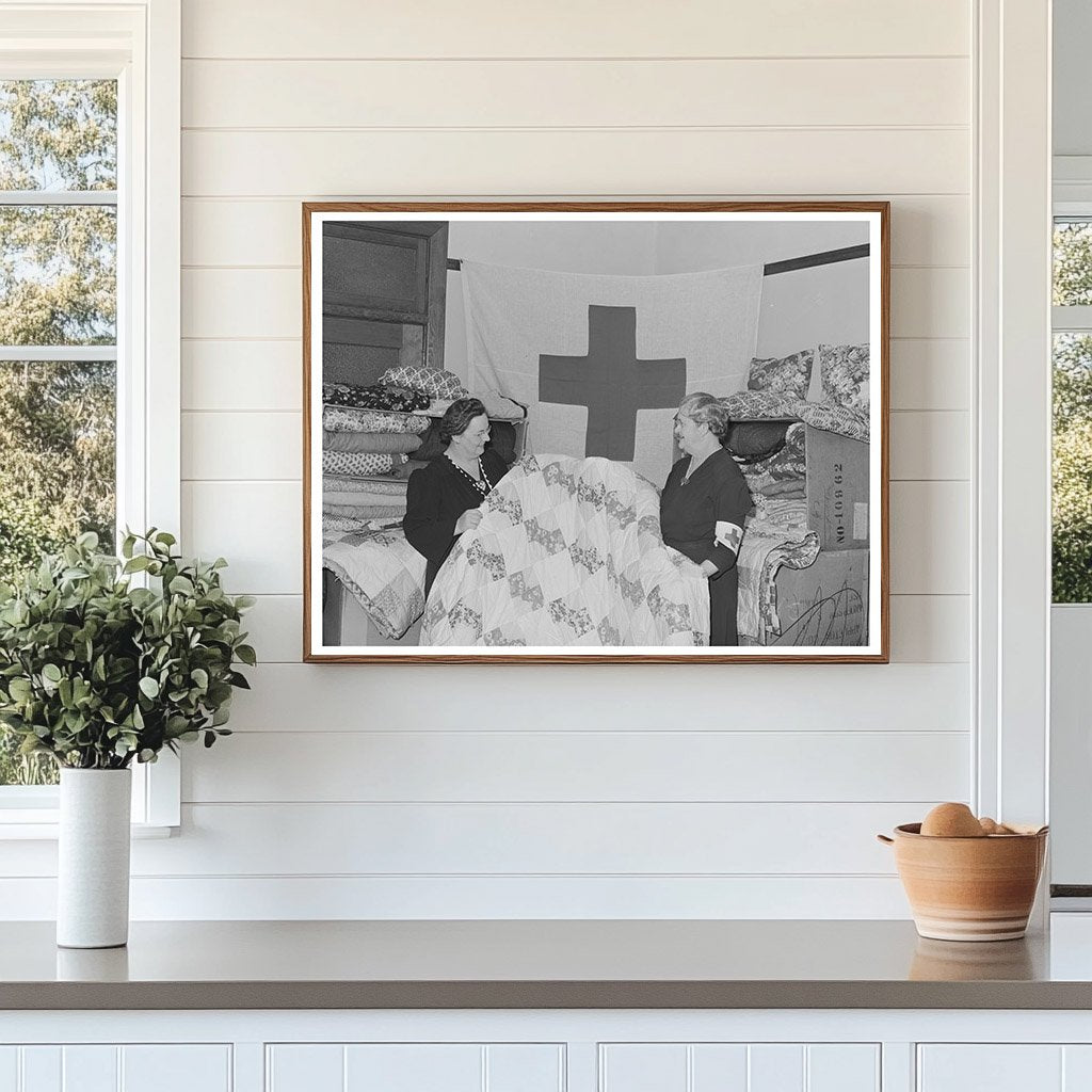 Housewife PTA President with Quilts for Red Cross 1944